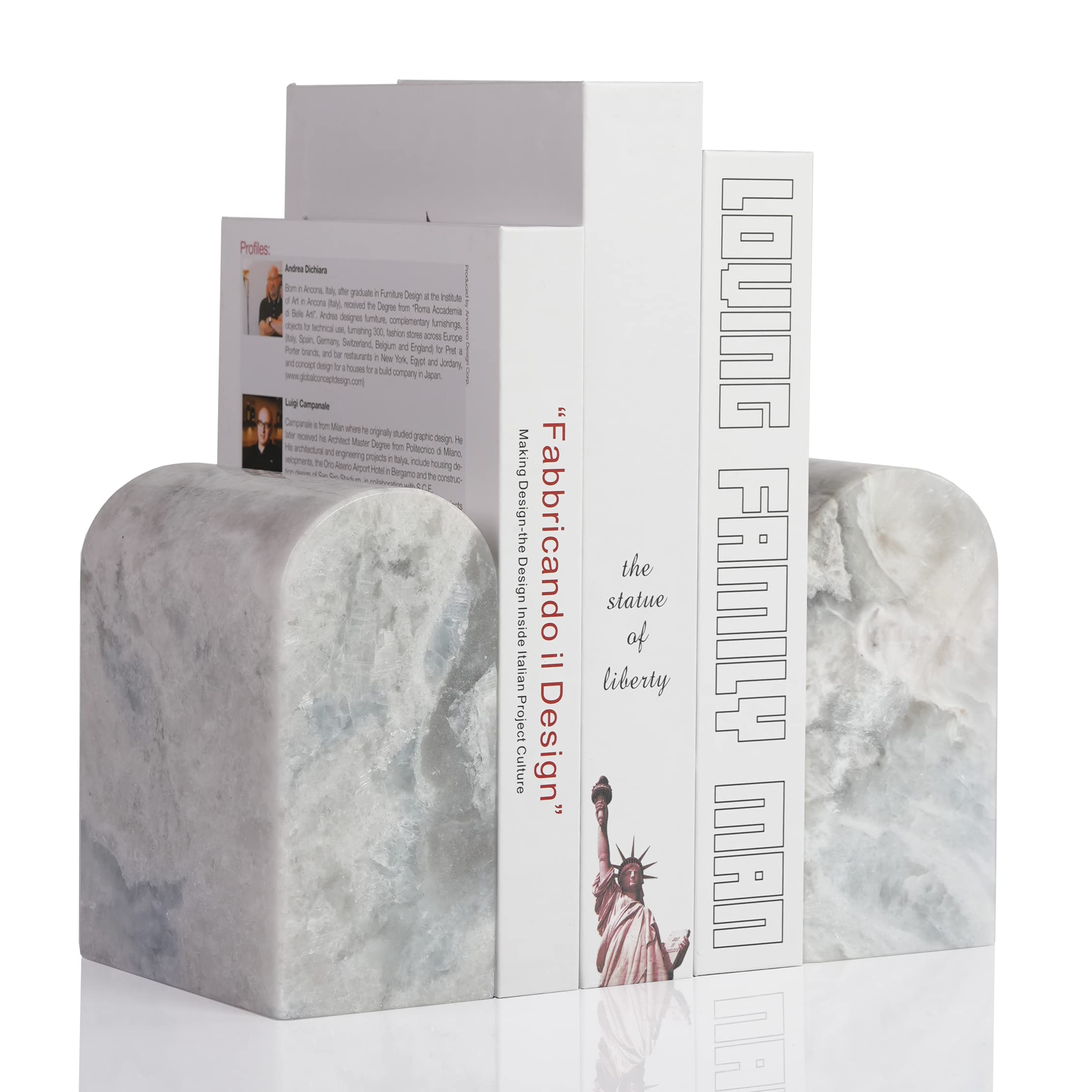 Koville African Natural Marble Bookends for Shelves, Non-Slip Book Ends, 13LBS Ultra Heavy Duty Marble Book Holder Organizer, Apartment Decor for Movies/CD/Video Games