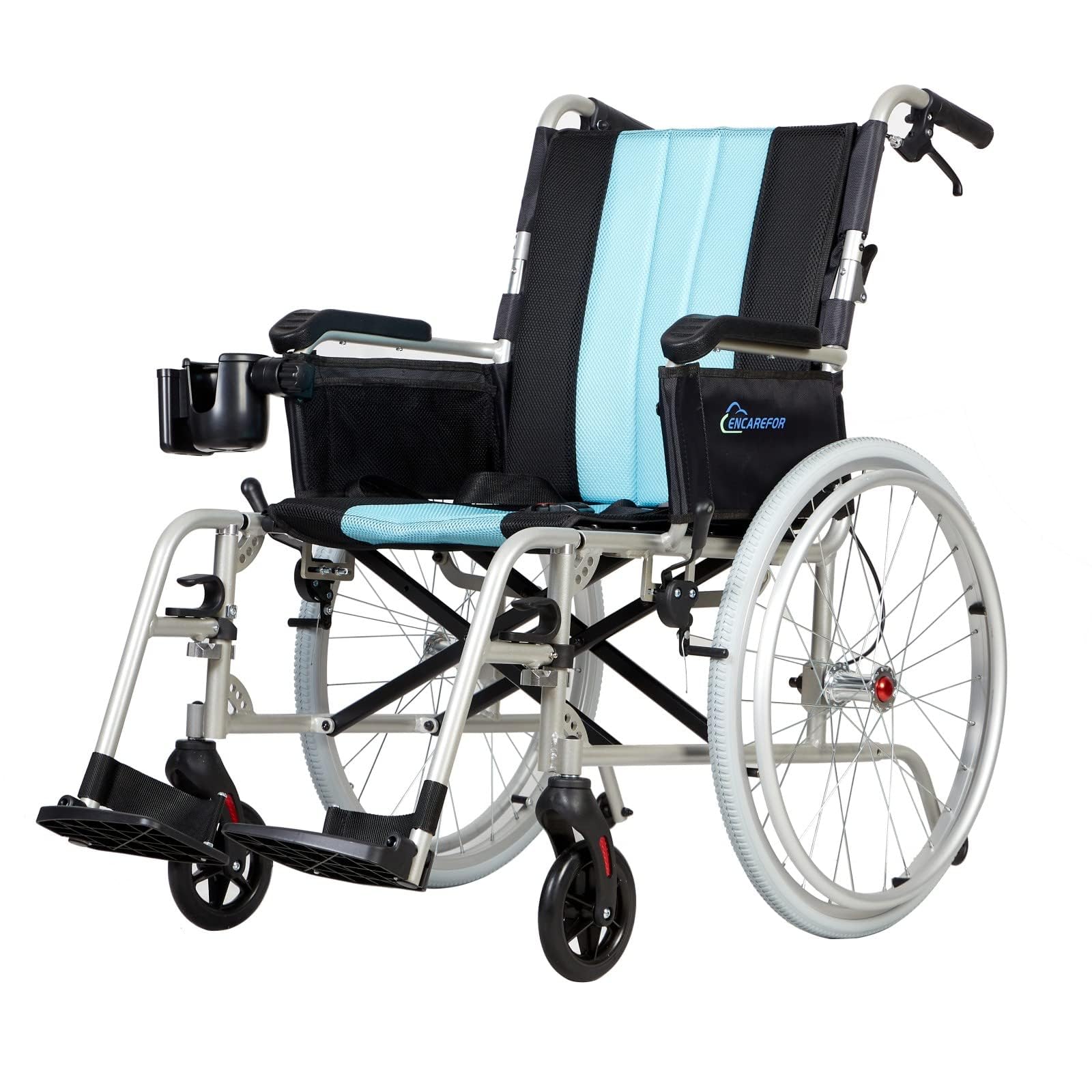 con silla de ruedas plegable ligera de 5,8 kg, respaldo ergonómico, asiento de 50 cm, silla de ruedas para ancianos y discapacitados, silla de ruedas autopropulsada de magnesio y plata