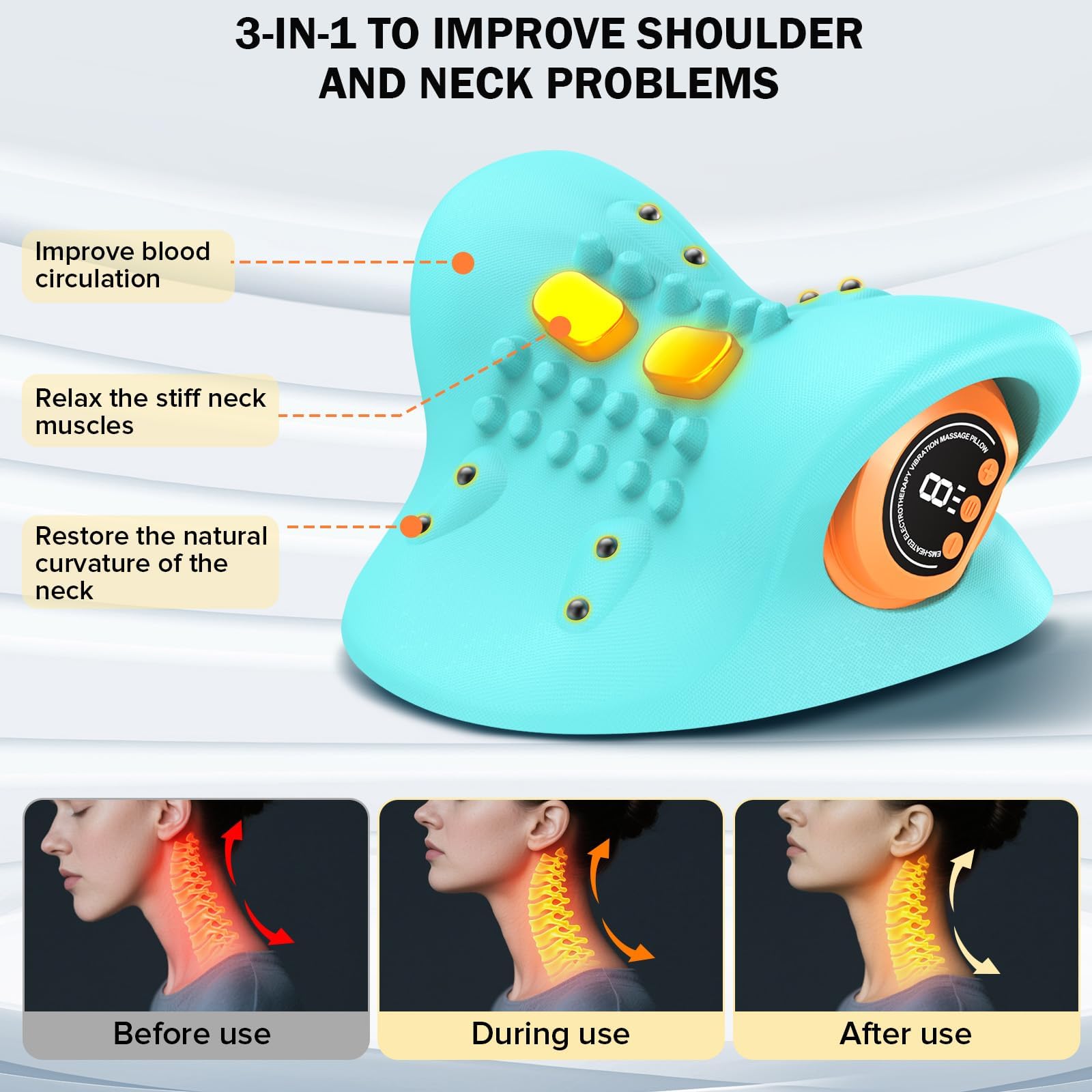 Masajeador Cervical Almohada Cervical Alivia Dolor Rigidez Cuello para Hombres Mujeres Oficina