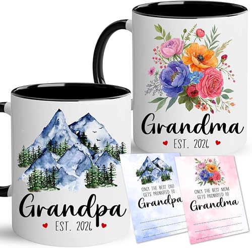 Vivulla68 Promoted to Grandparents Mug 2026 with Matching Card – New Grandma and Grandpa Pregnancy Announcement Gift – First Time Grandparents Coffee Cup – Grandma And Grandpa Mugs