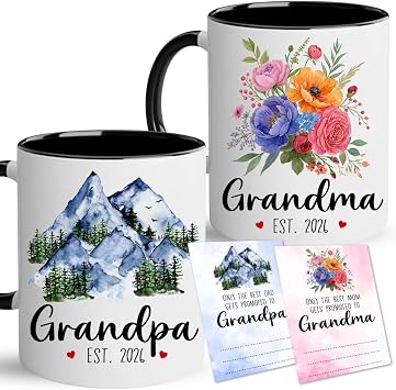 Vivulla68 Promoted to Grandparents Mug 2026 with Matching Card New Grandma and Grandpa Pregnancy Announcement Gift First Time Grandparents Coffee Cup Grandma And Grandpa Mugs