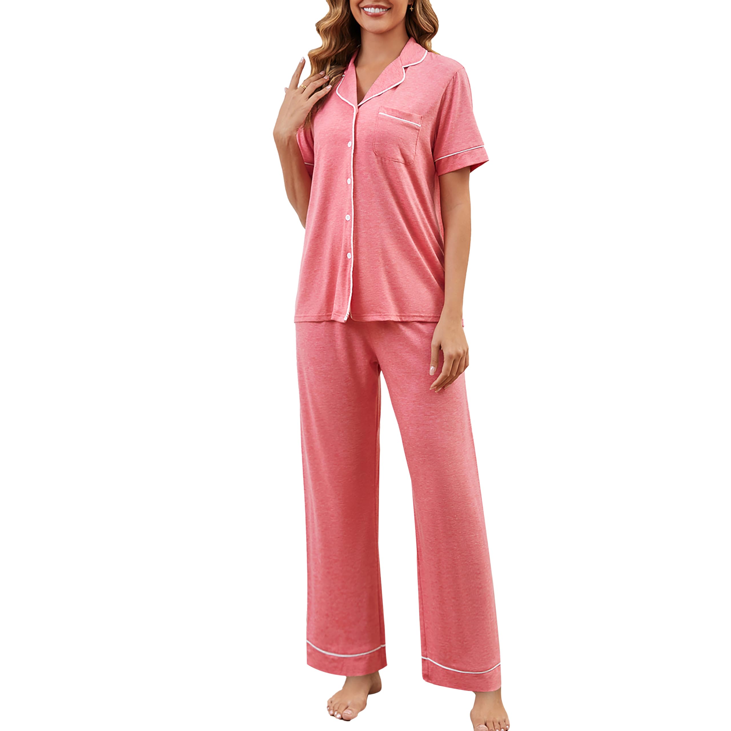PNAEONG Womens Pajama Sets Short Sleeve Button Down Sleepwear 2 Piece Lounge Sets Soft Pj Sets