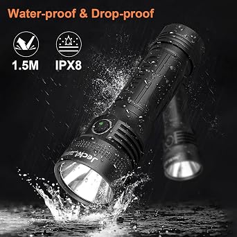 Tactical 1270High Lumens Flashlight with 6 Modes, Rechargeable Led Flashlight with Type-C Cable, IPX8 Waterproof EDC Flashlight for Camping Emergency Everyday Use