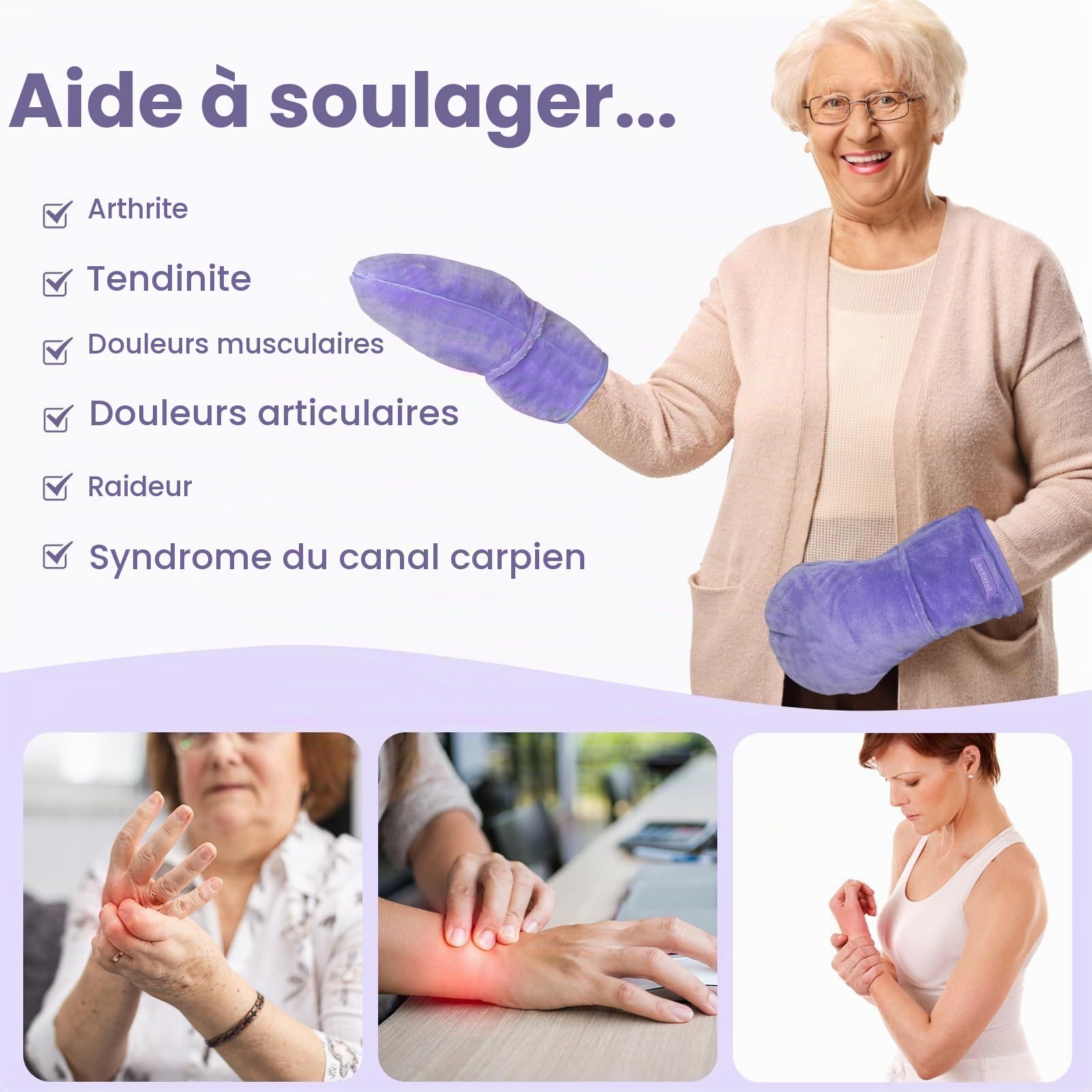 SuzziPad Gants chauffants pour l'arthrite des mains, gants d'arthrite pour femmes pour soulager la douleur, les articulations raides, le canal carpien, le doigt à gâchette, chauffe-mains lavables,
