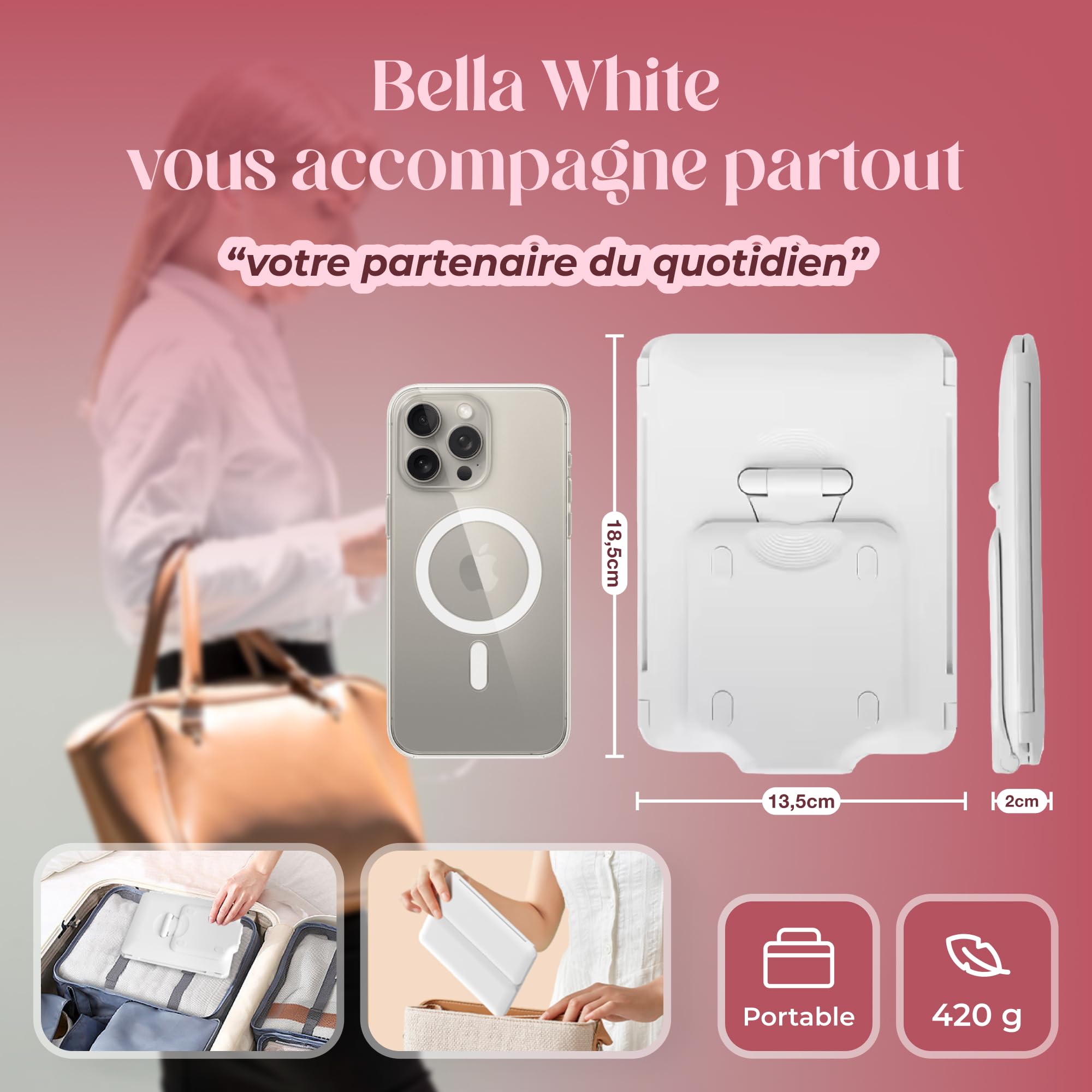 hajer Miroir Maquillage Lumineux à LED + Pochette de Transport, Grossissant 1X/3X/5X, 3 Modes éclairage, Tactile et Rechargeable USB-C avec Batterie en Lithium. Miroir Portable et Pliable de Voyage.