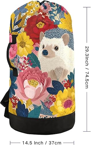 Vista 295 de Mochila de lavandería con correas ajustables para el hombro, bolsa de lavandería sucia para viajes, campamento, universidad, resistente, Rosa floral