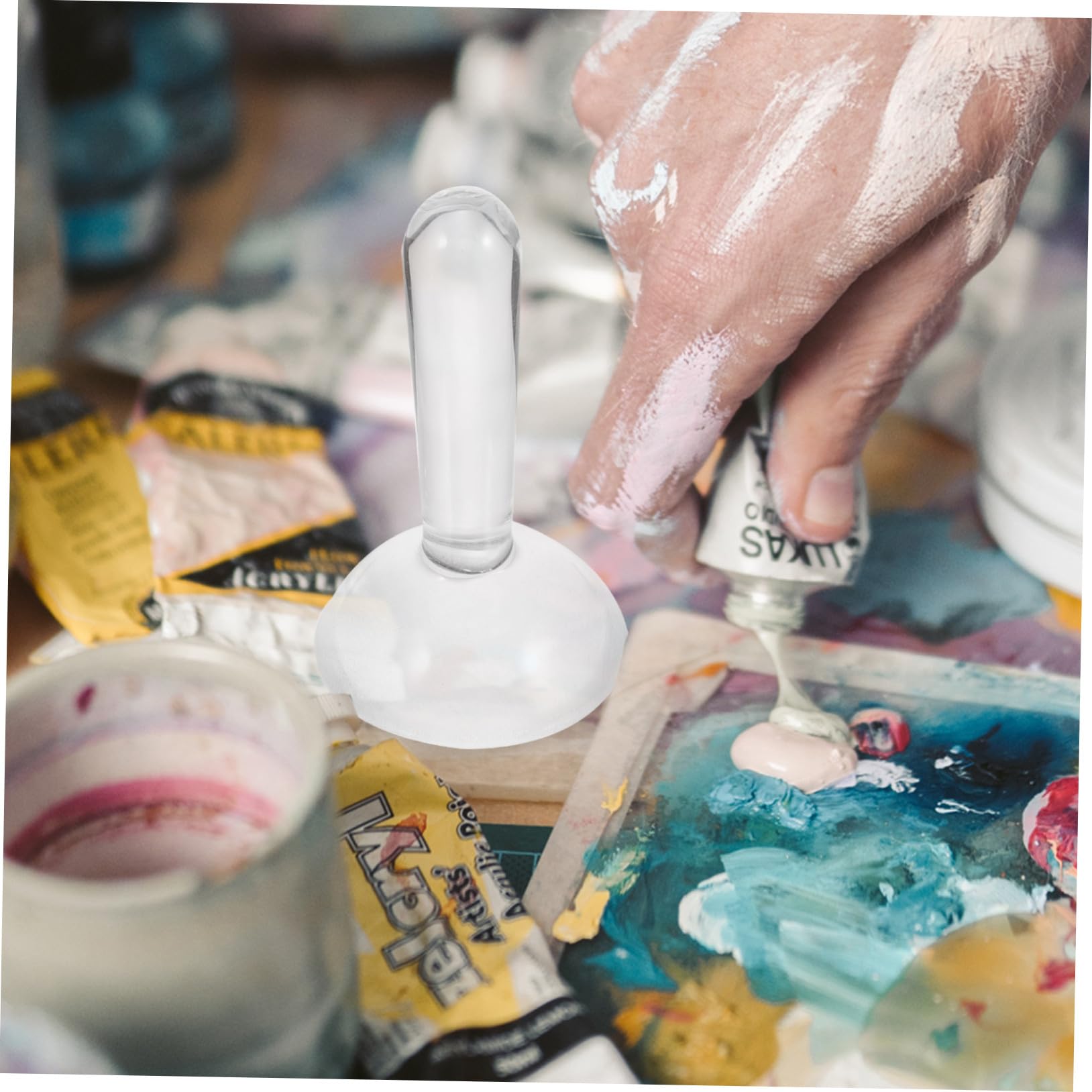 WOONEKY Muller di vetro ergonomico per pigmenti di pittura ad olio Mortaio di macinazione morbida e veloce strumento multifunzionale per acquerello e pigmenti minerali per artisti e