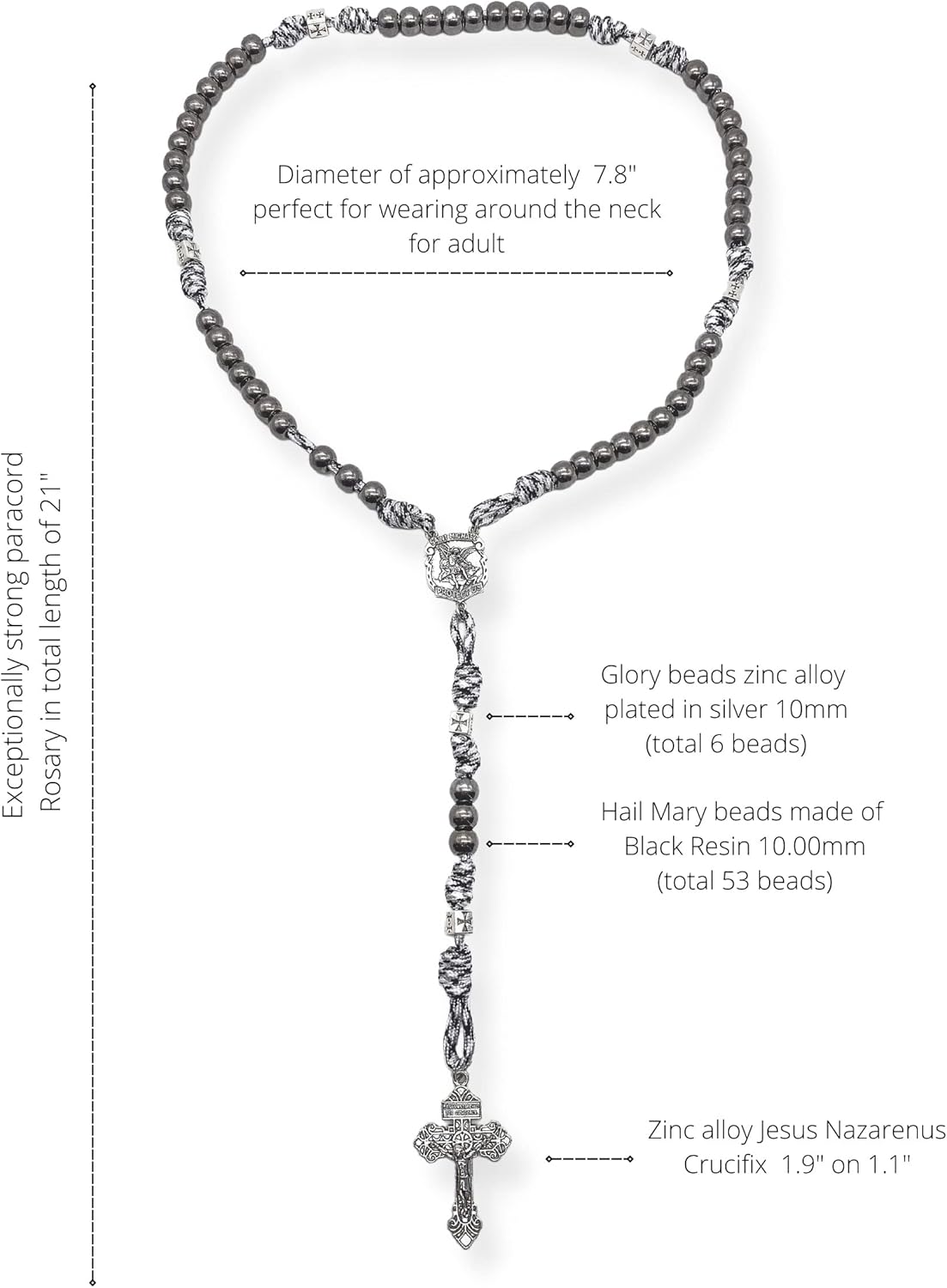 Nazareth Store Paracord Rosary Beaded Necklace St Michael Medal Resin Beads Durable Strong Rugged Cord Catholic Rosary with Pardon Cross - Image 3