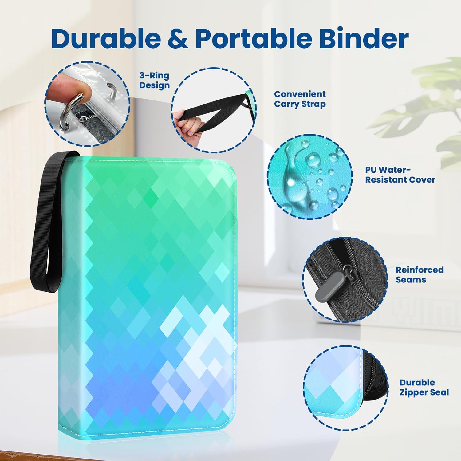 Trading Card Binder 9 Pocket, Holder 900 Pockets with 50 Removable Sleeves, Cards Binder Carrying Case Storage for Boys and Girls, 3 Ring Album Book for Sports,Game and Photo,Light Green