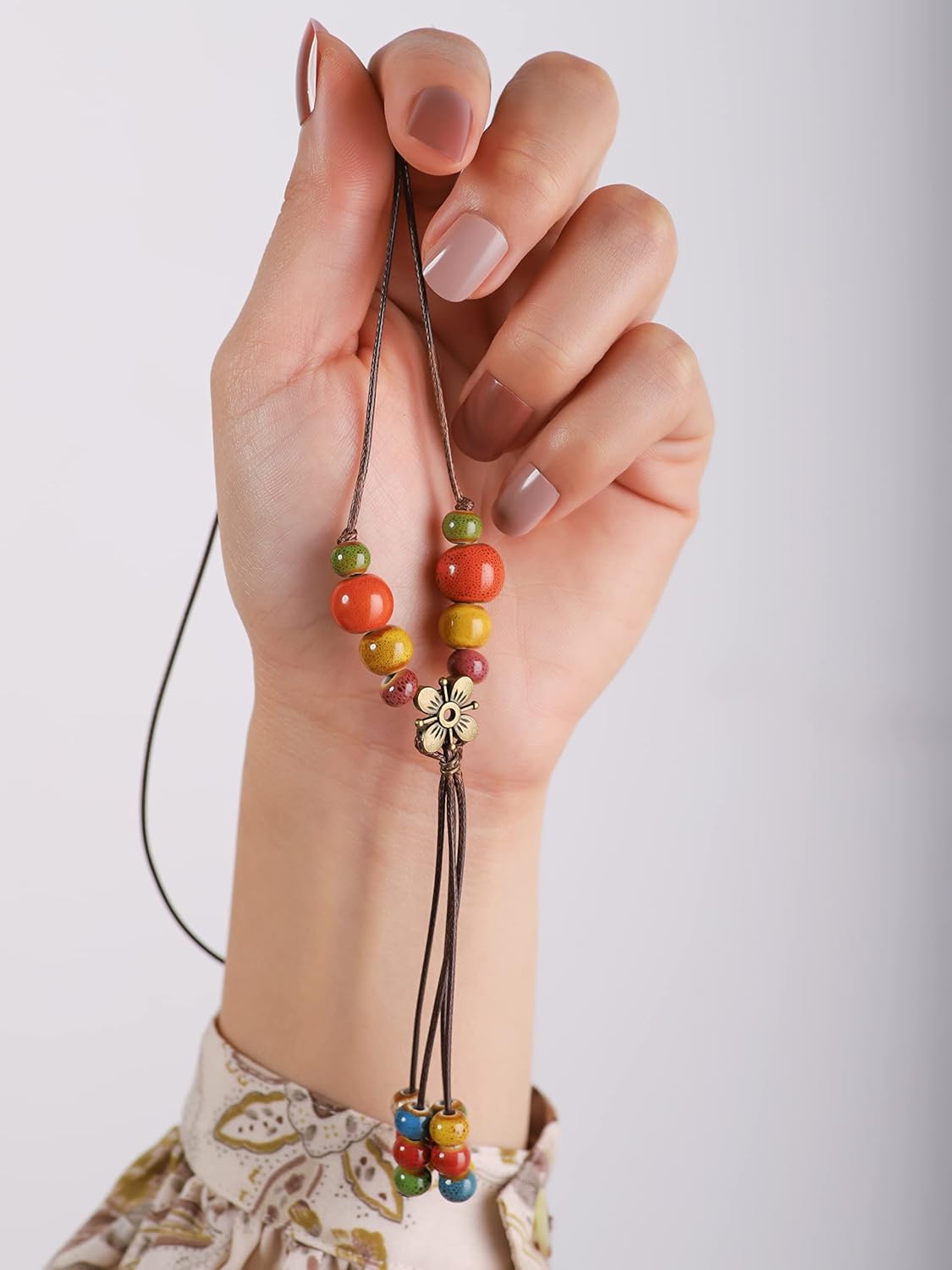 MINACHI Bohemian Flower Colorful Ceramic Beads Lariat Necklace, Tassel Beaded Jewelry, Gifts for Women - Image 5