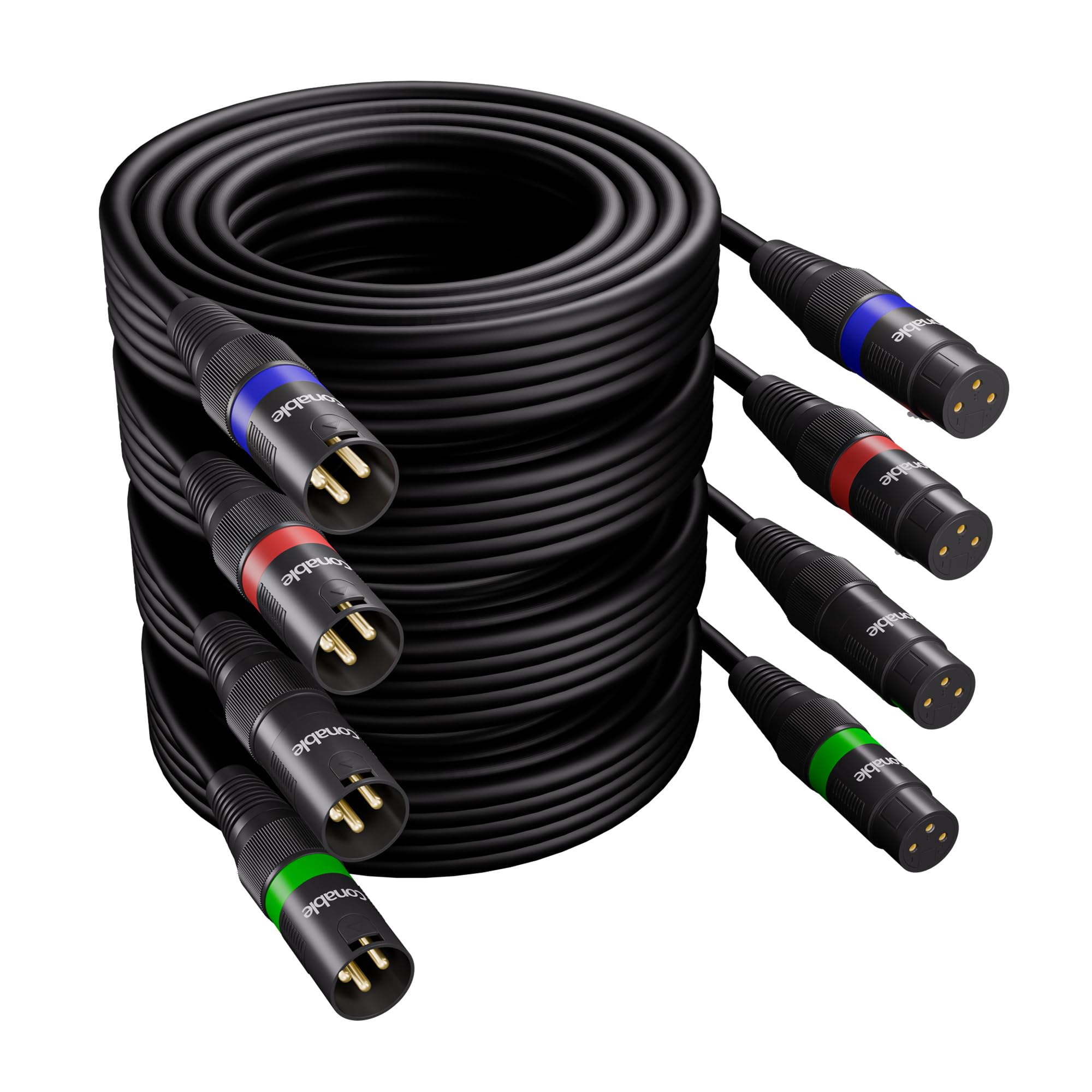 Cavi XLR a XLR (9,5 m ciascuno, confezione da 4), cavo microfono a 3 pin maschio a femmina, cavo schermato bilanciato, anelli codificati a colori, pin placcati oro, 22 AWG OFC, per mixer, altoparlanti