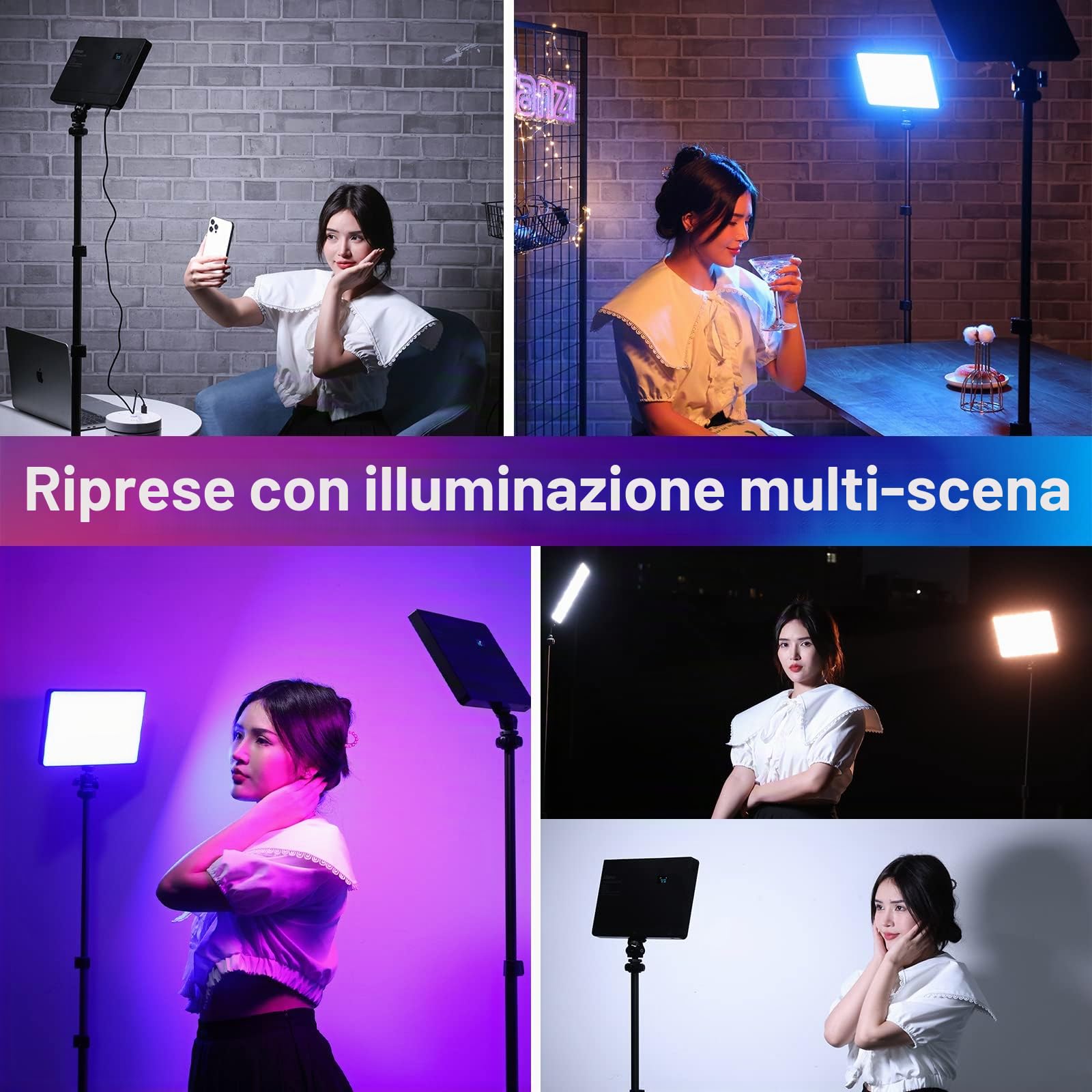 ULANZI LT003 Luce video RGB, pannello LED portatile da 15W con 2100 lumen, luce video da 10” dimmerabile da 2500K a 9000K, batteria incorporata da 8000mAh e caricatore USB, per fotocamere DSLR video