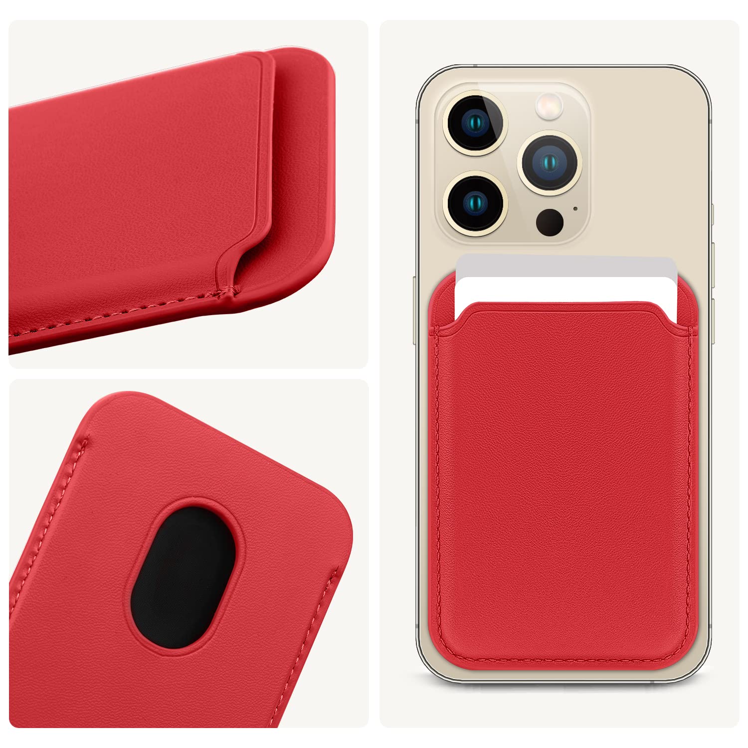 FIDWALL Magsafe Wallet Portafoglio Tessuti in Pelle per iPhone 16/15/14/13/12 Max/Pro/Plus/mini,con Anello in Ferro per all Phone Case,RFID Card Holder con Magsafe Magnete (Rosso)
