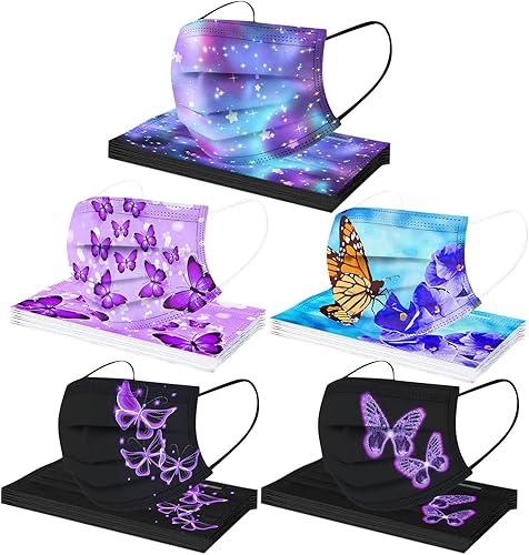 50 cubrebocas desechables con estampado de mariposas para niños, con bonito diseño de animales, protección de 3 capas para niños y niñas (mariposa_5)