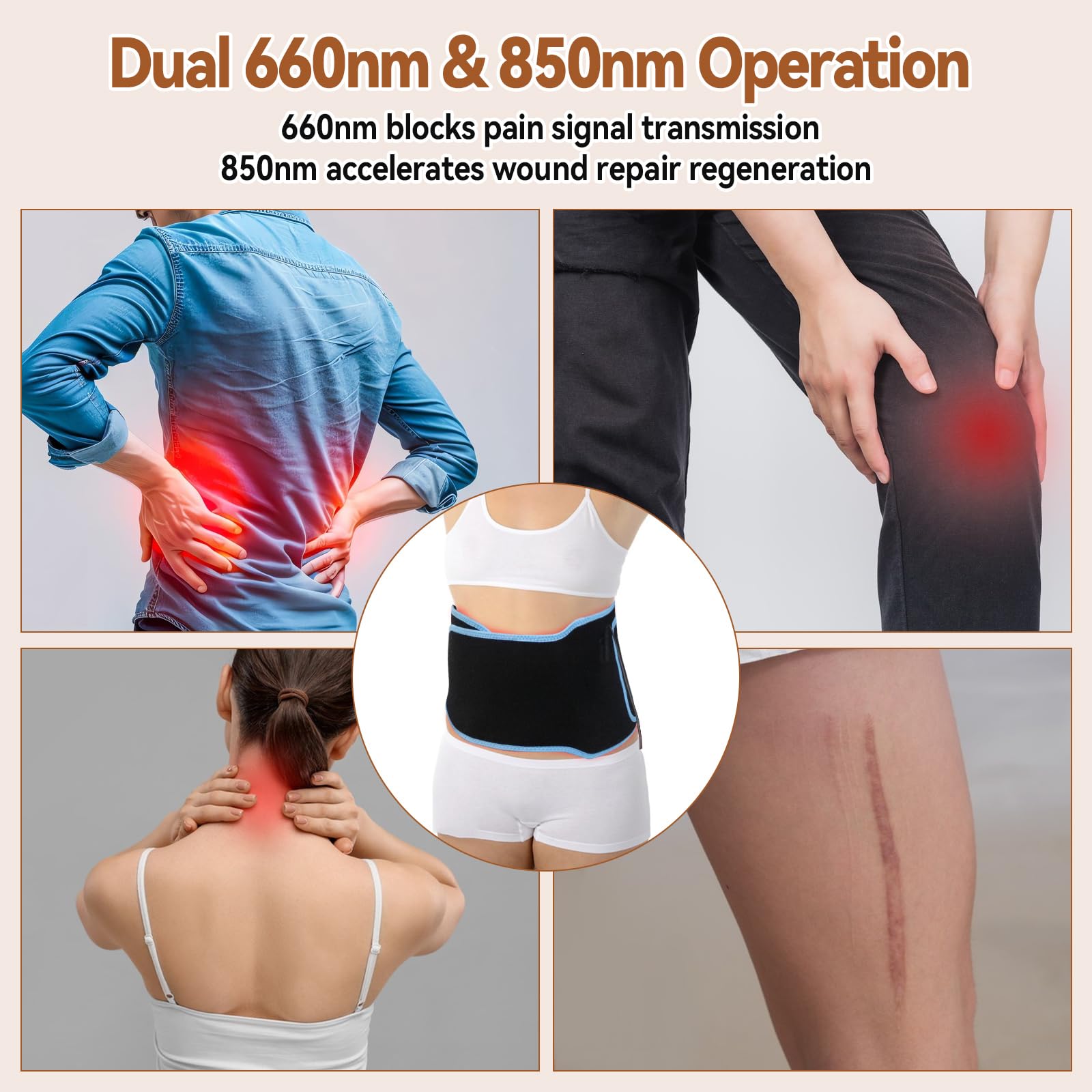 Cinturón de terapia de luz roja de 660 nm con luz roja y 850 nm con ajustes de temporizador y gafas para cintura, muslo, brazos, etc. Alivio muscular para hombro, espalda, cintura y abdomen
