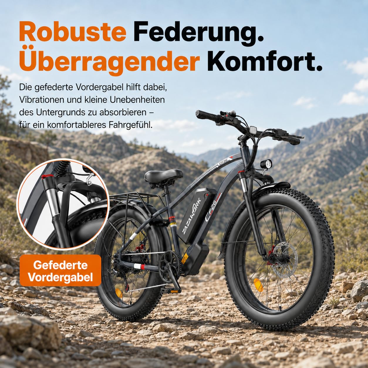 E Bike Herren 26Zoll E Mountainbike 100-120km Reichweite 48V20AH 250W Hintermotor 7-Gang 25km/h E-Bike lockable Federgabel & hydraulische Scheibenbremsen Elektro Fahrrad Männer für Offroad & Trail