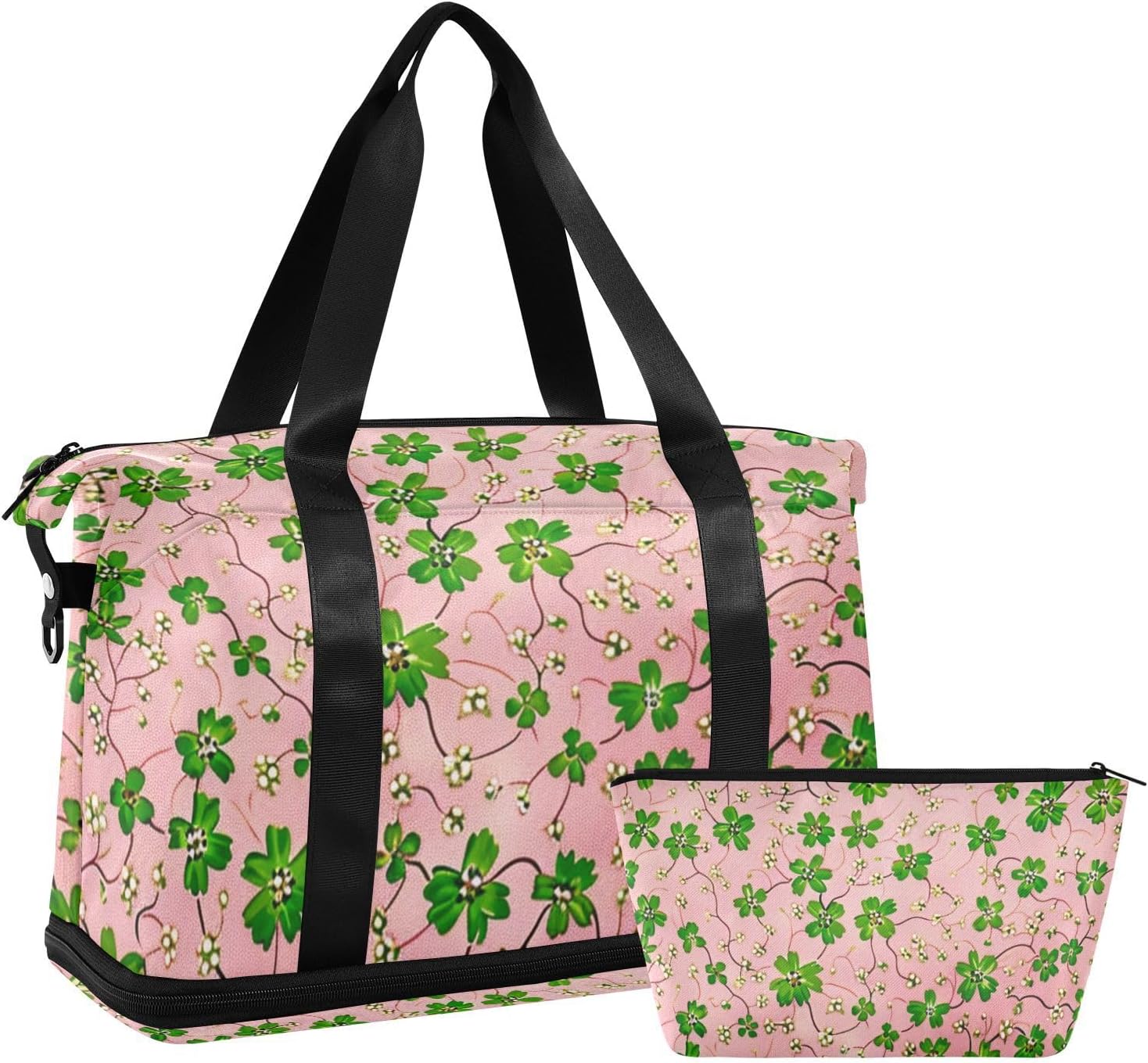 Oil Painting with Green Flowers Workout Bag Sports Gym Tote Bag with Adjustable Strap for Airplane Traveling Foldable