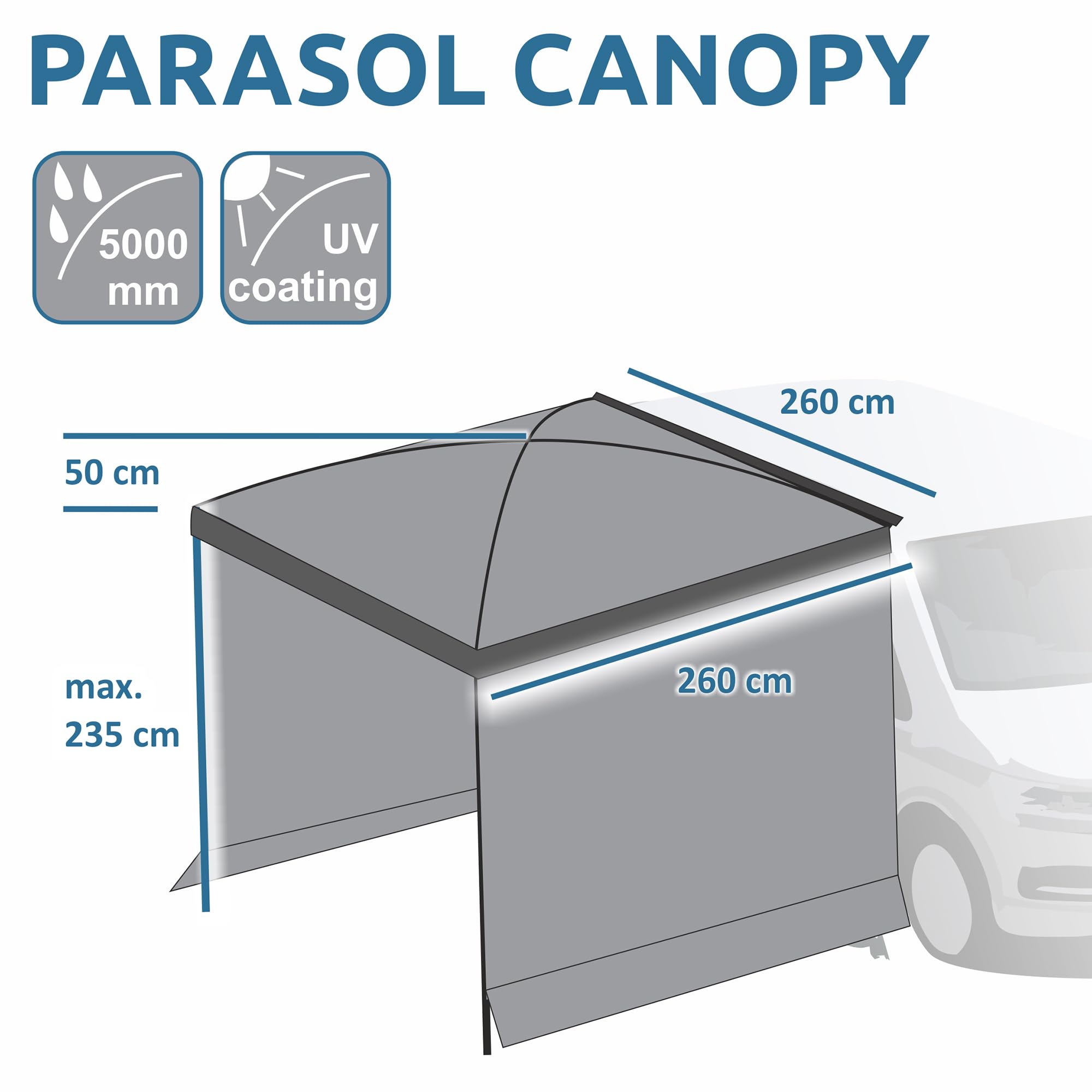 your GEAR Parasol Canopy - Auvent pour camping-car avec protection UV 50+ et colonne d'eau de 5000 mm - Convient pour les modèles Multivan et VW T