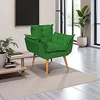 Poltrona Alice Decorativa Para Sala Cadeira Reforçada Para Recepção Manicure Clínica Sala De Espera Consultório Escritório Pé Castanho - Clique & Decore (Verde)