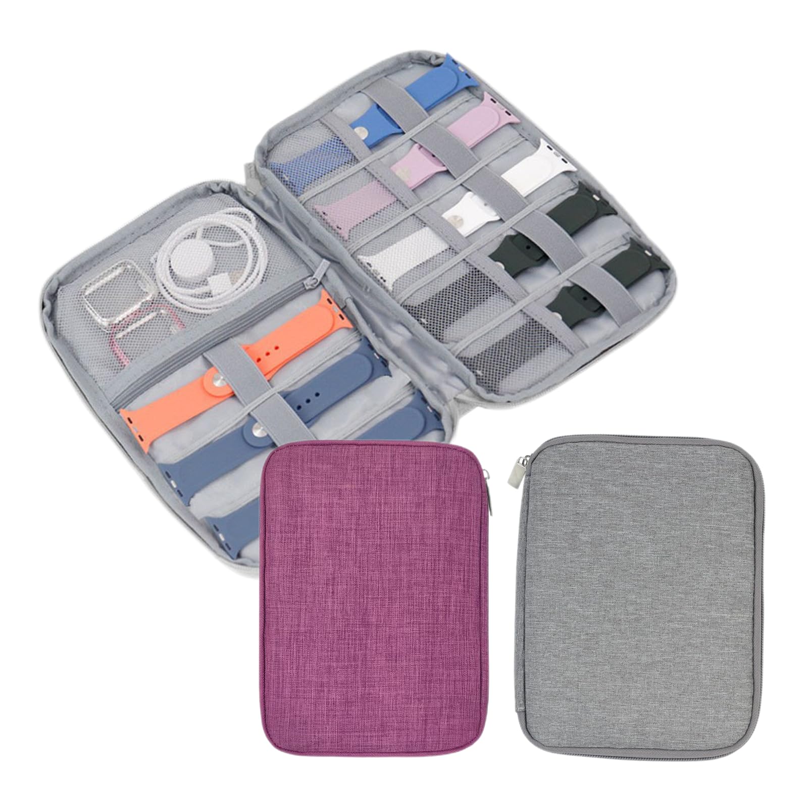 BWXXXR 2Pack Watch Bands Storage Portable Travel Watch Straps Carrying Case Wearproof Watch Band Organizer(gray and purple)