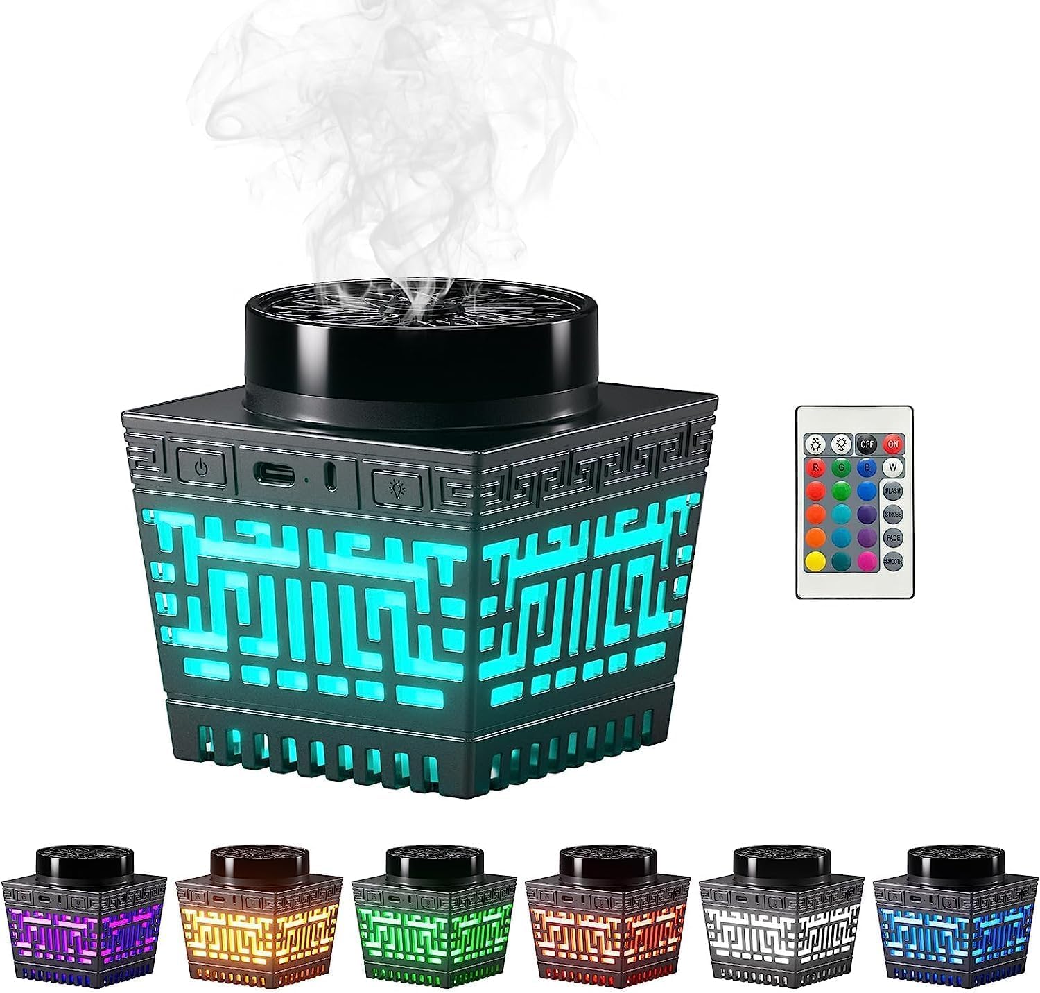 Mini Incense Burner Bakhoor, Telawah Bakhoor Burner Electric, Portable Rechargeable USB Aroma Diffuser with Remote Control Light, Electric Arabian Incense Holder Home Decor(Black