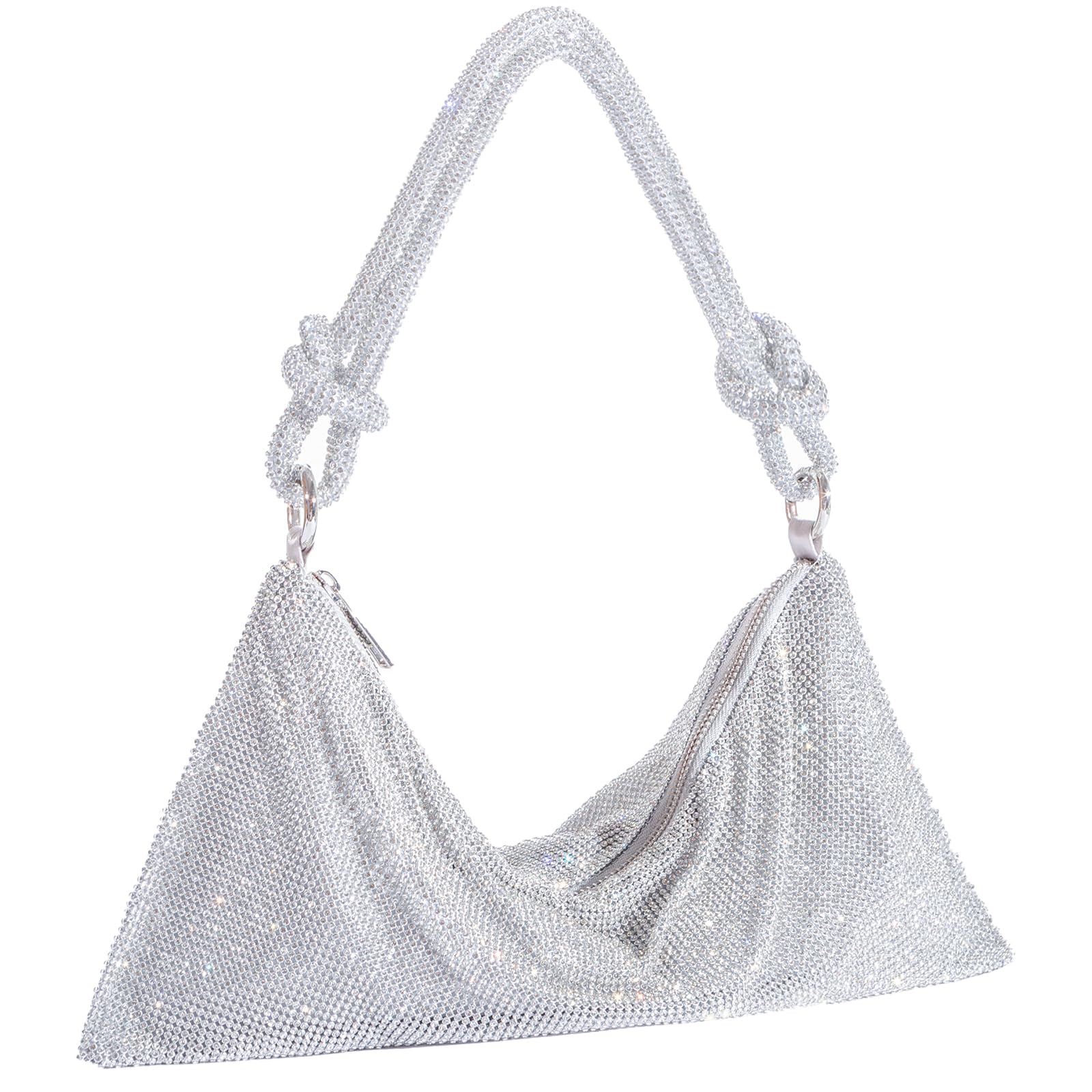 MUVKE Rhinestone Purse Sparkly Evening Bag Silver Glitter Purse for Women Upgrade Evening Prom Rhinestone Handbag Hobo Bag