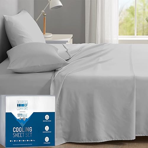 Degrees of Comfort Coolmax - Juego de sábanas refrescantes para cama individual XL, absorben la humedad para sudores nocturnos, la mejor comodidad,