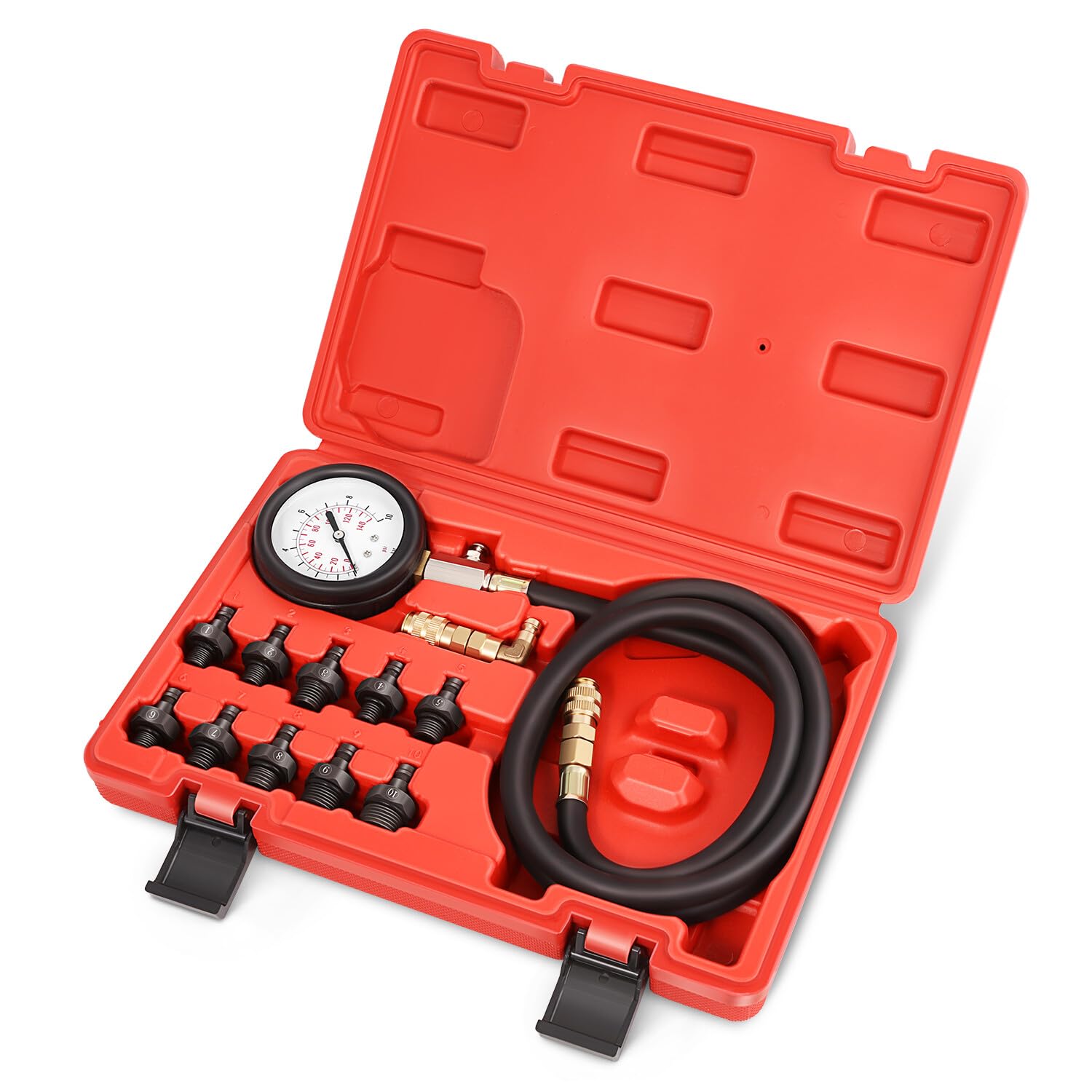 DNA MOTORING Engine Oil Pressure Testing Diagnostic Tool Kit Dual Scale Gauge with Adapters for Cars, Trucks, Tractors, TOOLS-00339