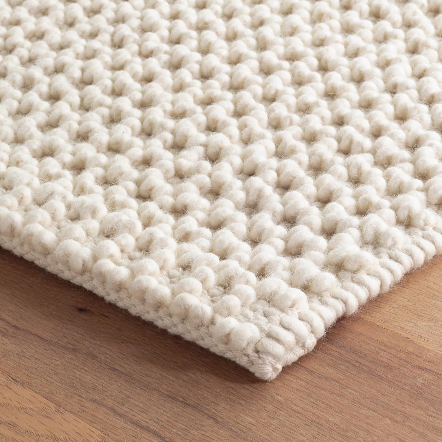 Handwoven Wool Area Rug - Hand Woven Natural Carpet Rugs- Bedroom Living Room Dining Room (Ivory- 10'x14')
