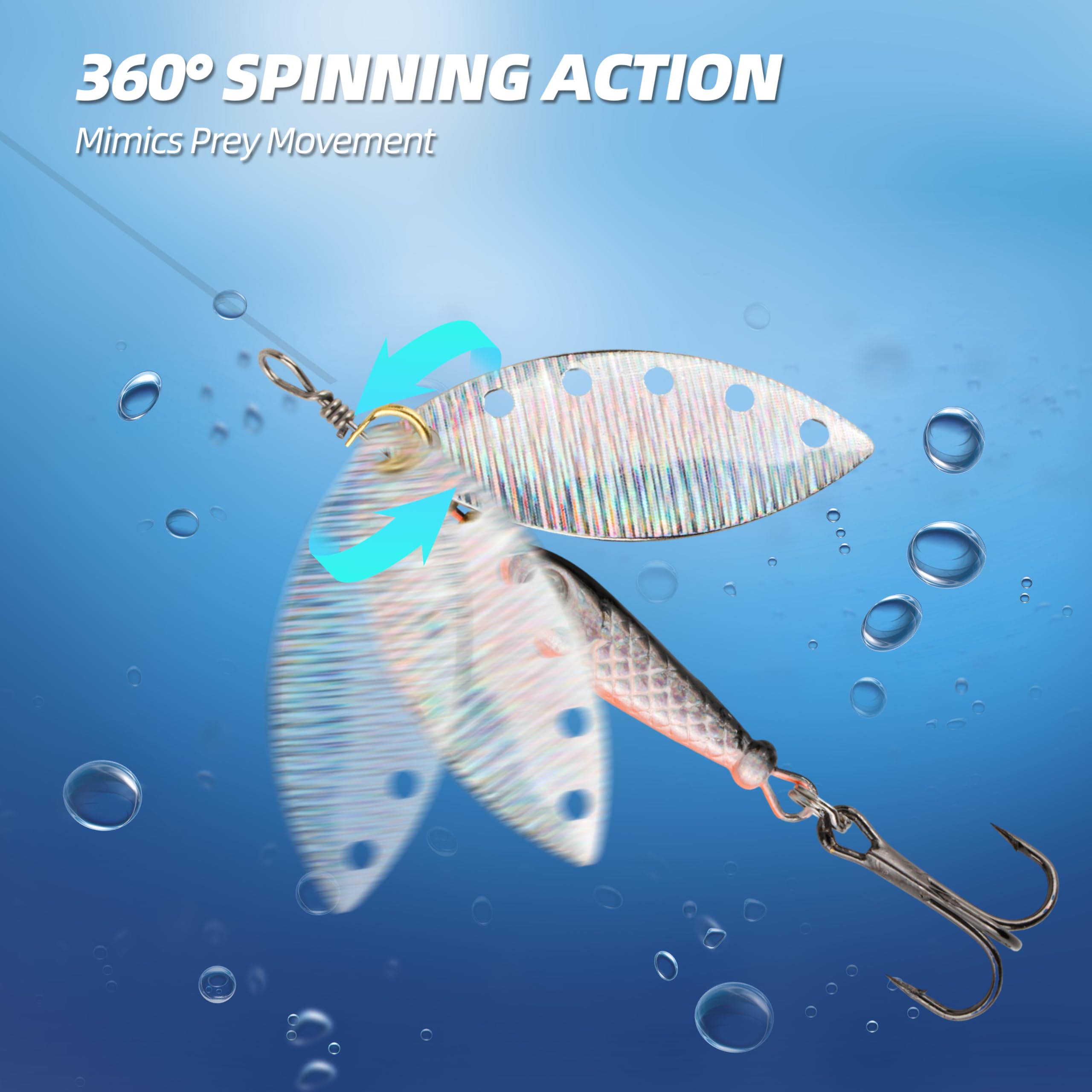 Inline Spinner Bait - Fish-Shaped Spinnerbait Lures 5-Pack, 360° Rotation with Reflective Blades, Perfect for Freshwater & Saltwater Fishing, Targeting Bass, Trout, Pike, Perch & More
