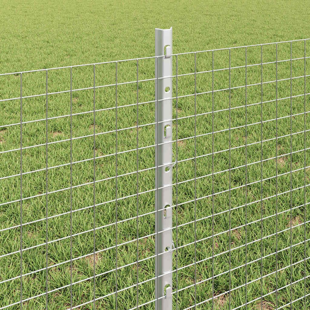 Zestaw paneli ogrodzeniowych ze słupkami, 0,6 x 10 m, srebrny, stal, ogrodzenie ogrodowe, metalowe, do użytku na zewnątrz