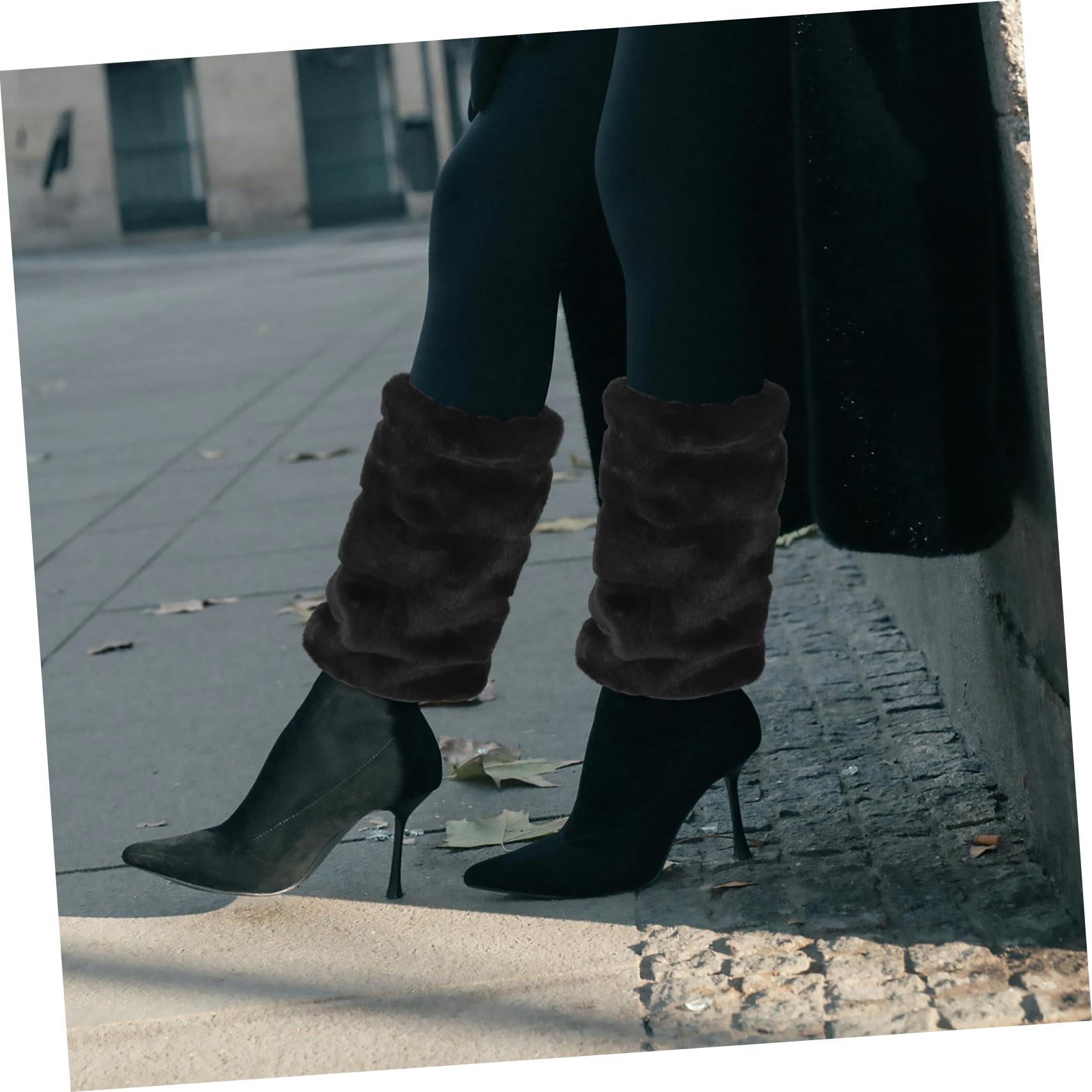 Scaldamuscoli Lunghi Donna Nero 30cm in Pelo Sintetico di Coniglio 1 Paio | Ragazze e Donne, Stile Adorabile e Delicato sulla Pelle, per Clima Freddo, Calzata Morbida e Confortevole