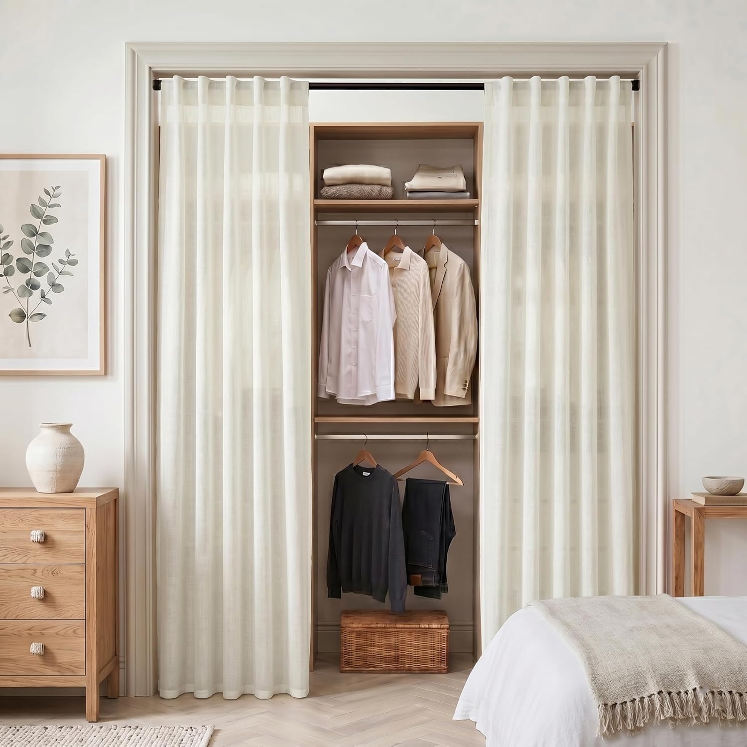 XTMYI Closet Curtain for Bedroom Open Closet, Linen Semi Sheer See Through Door Curtains for Dooway, 78 Inches Long 2 Panels Set, Cream Ivory