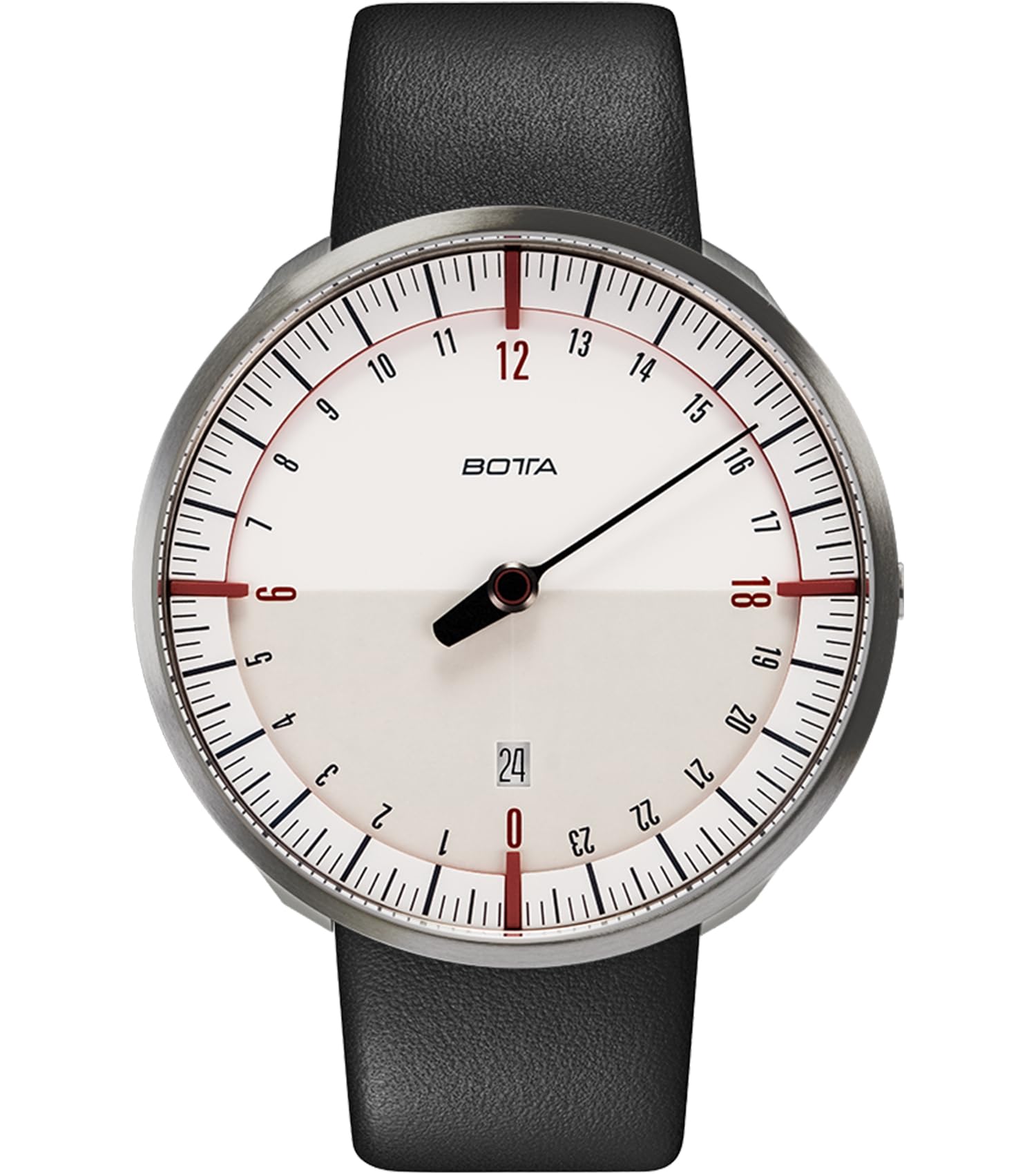 botta 24-godzinny zegarek z jedną wskazówką męski szwajcarski mechanizm kwarcowy ze skórzaną bransoletką UNO 24 (45 mm)
