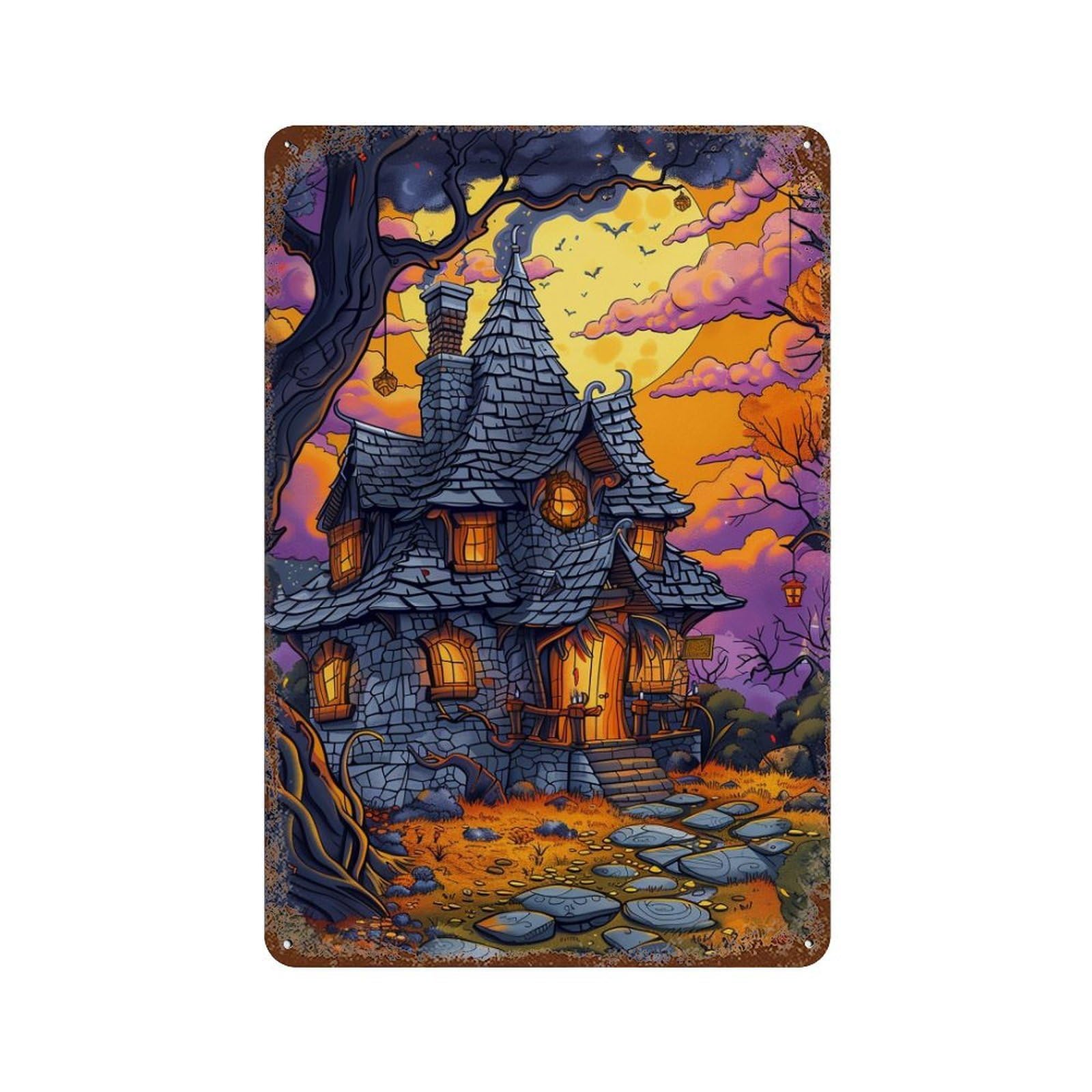 Halloween Haunted House -2 Retro Metal Sign 11.8"x7.9", Old School Wall Decor for Garage, Bar And Workshop Decor
