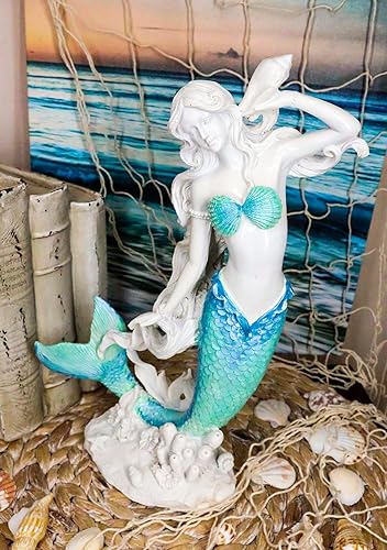 Miniatura 6 de Ebros Gift Gran náutico Capiz sirena de cola azul Ariel por White Coral Rocks Estatua Ocean Aquamarine Princess As Coastal Beach Under The Sea