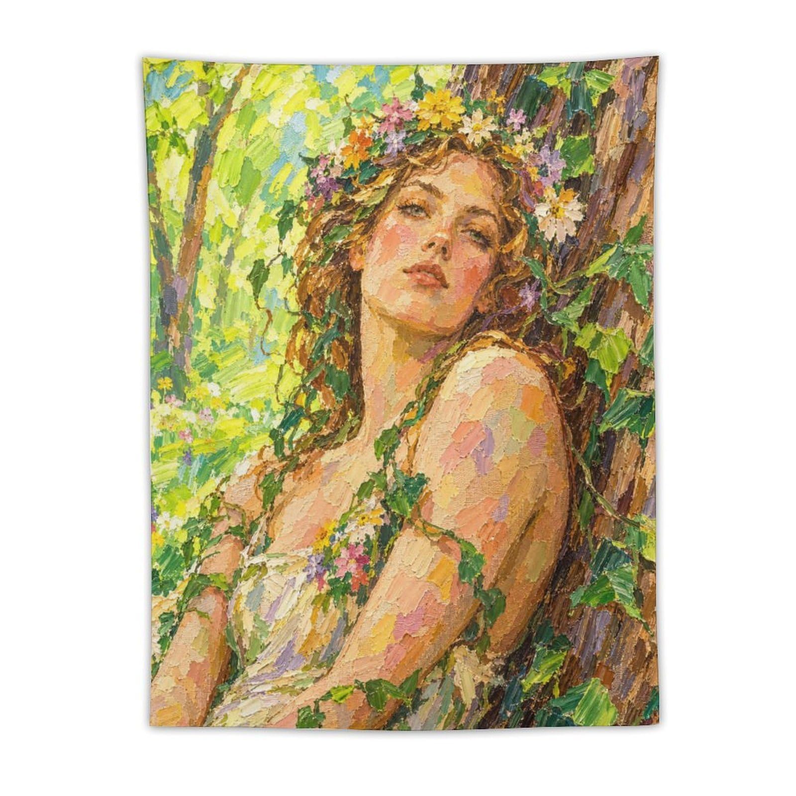 W7C8U2X3 Forest Nymph in Sunlight Wall Tapestry, Surrealist, Room Divider