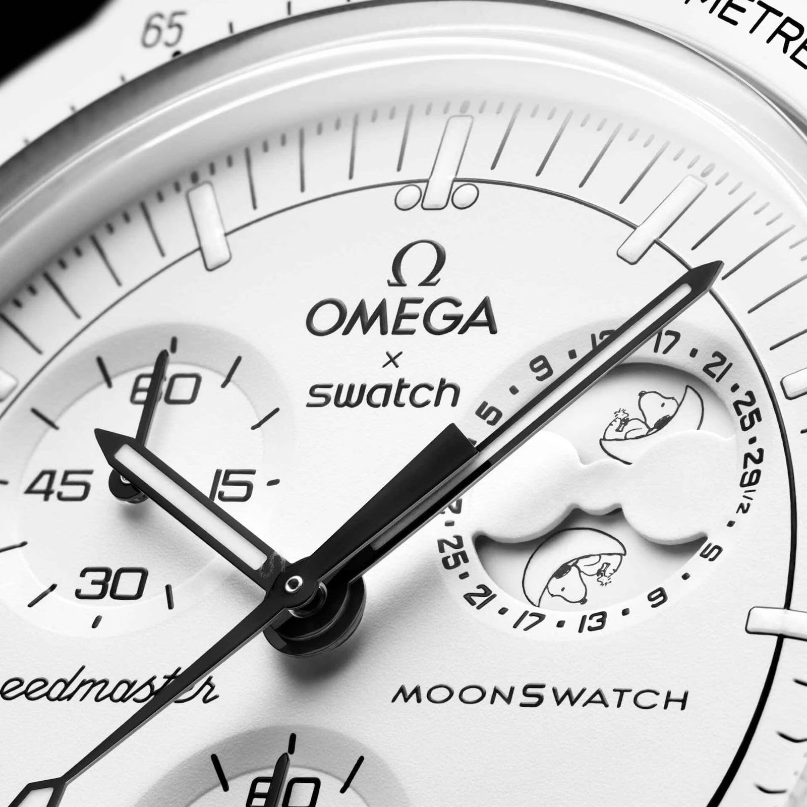 Swatch Armbanduhr Moonswatch Omega x Mission to the Moonphase Snoopy, Weiß, Armband