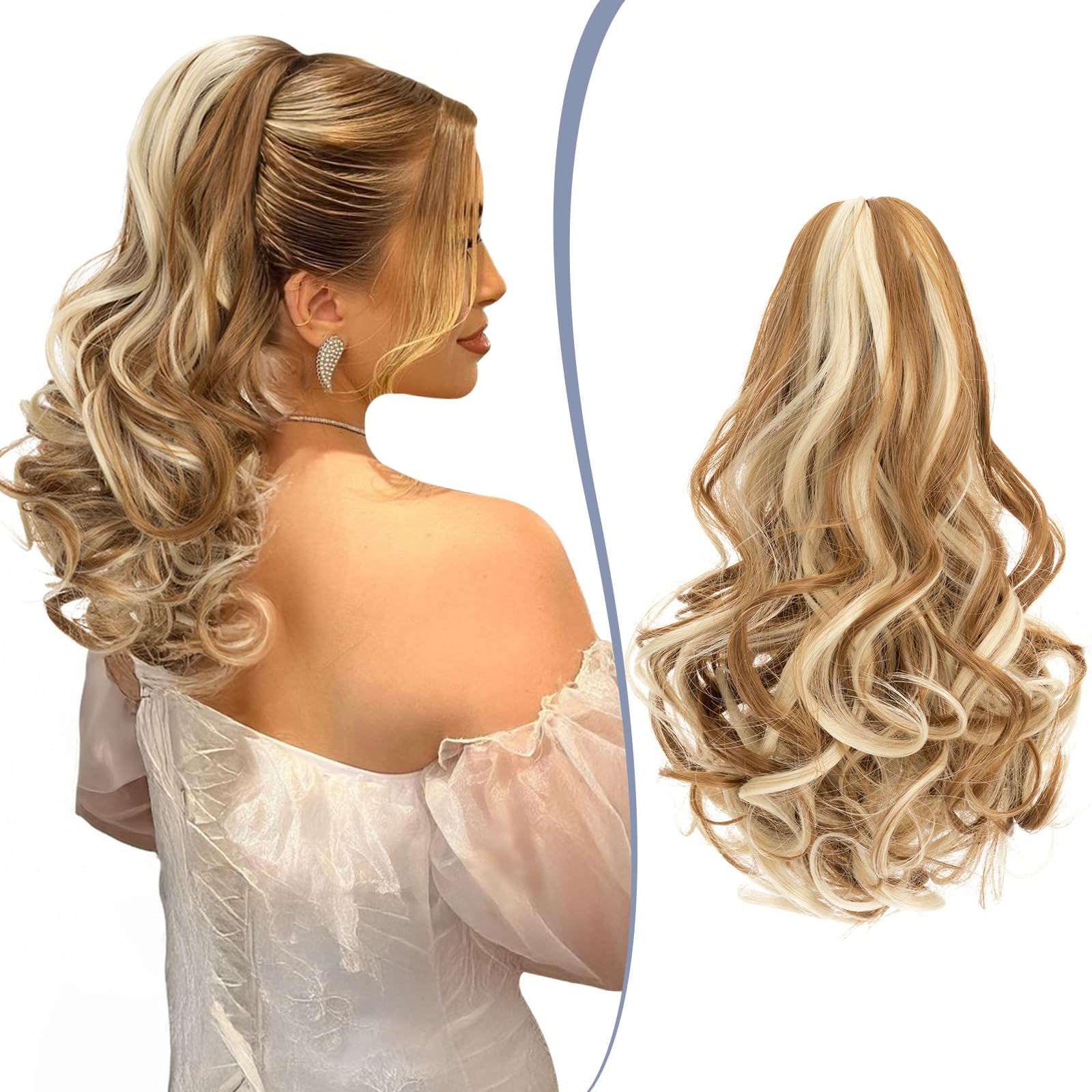 TESS Claw On Ponytail Extension Matte Material 14 Inch/37cm Curly Wavy Clip In Pony tail Synthetic Hairpiece