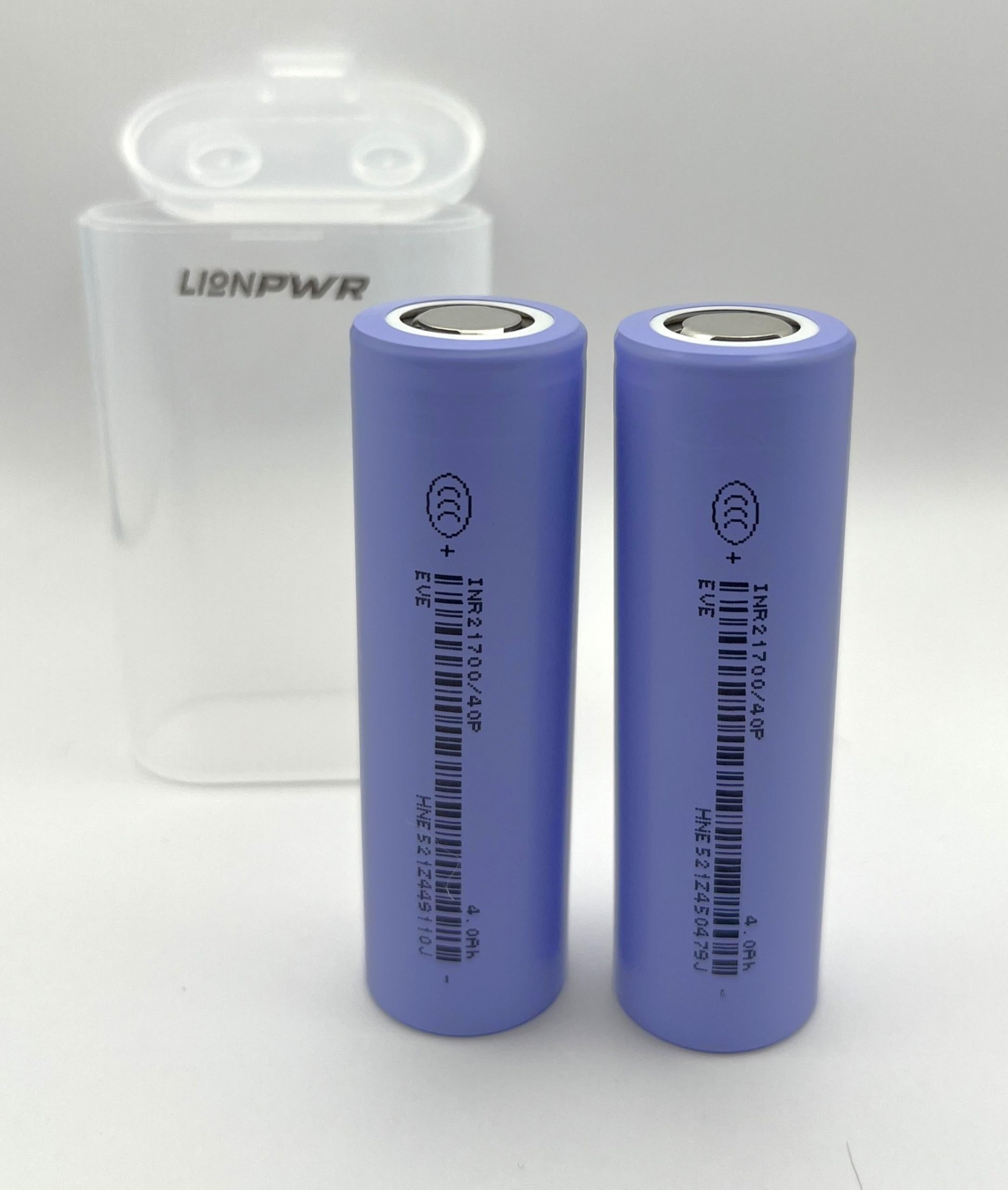 Pack of 2-21700 type - EVE 40P - 4000mAh - Massive - Up to 50A Discharge Rate - 3.7V High Performance Flat- Top - Li-Po Battery. Unique and Sturdy Carry Case Included. Capacity Assured.