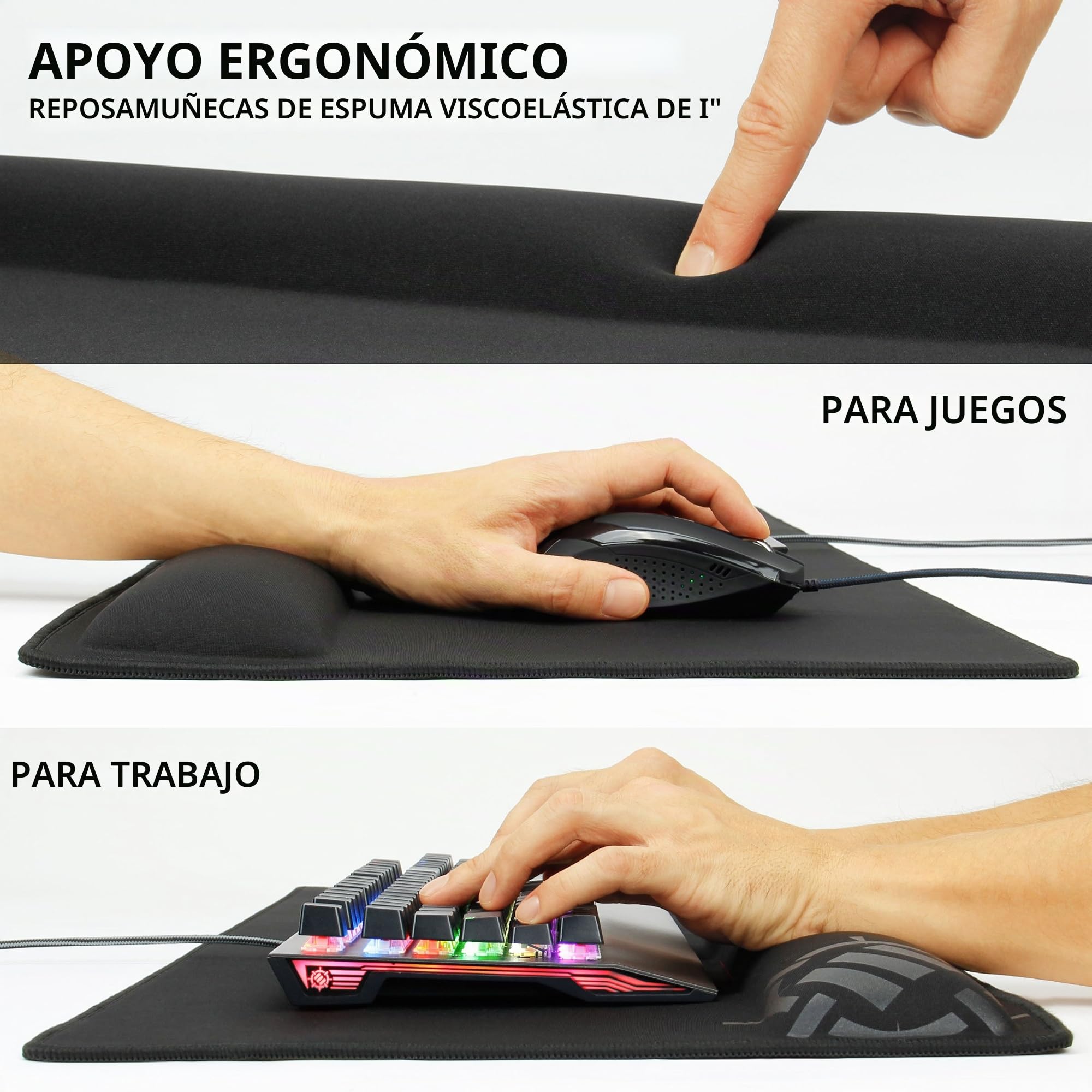 ENHANCE Alfombrilla de Mouse Grande extendida XXL para Juegos con Soporte ergonómico de Espuma viscoelástica (80 x 35 x 2,5 cm), Costuras antideshilachado y Superficie Acolchada Suave (Negro)