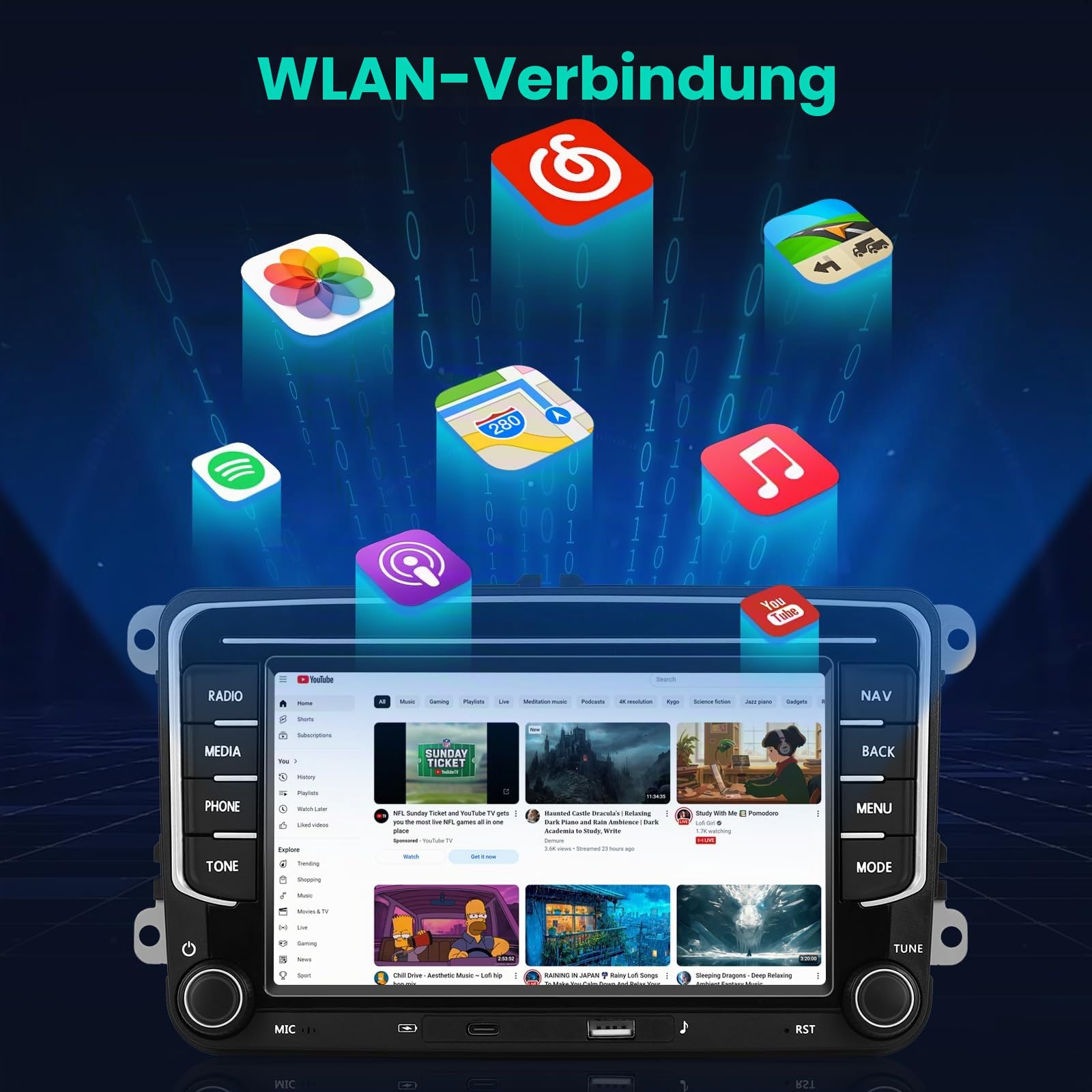 [4+64G] Android Car Stereo für VW Golf 5 6 Passat Polo Tiguan Touran Caddy Skoda Seat mit Wireless Carplay & Android Auto - 7 Zoll IPS Touchscreen Radio mit WiFi AI DSP FM/RDS Radio + Rückfahrkamera