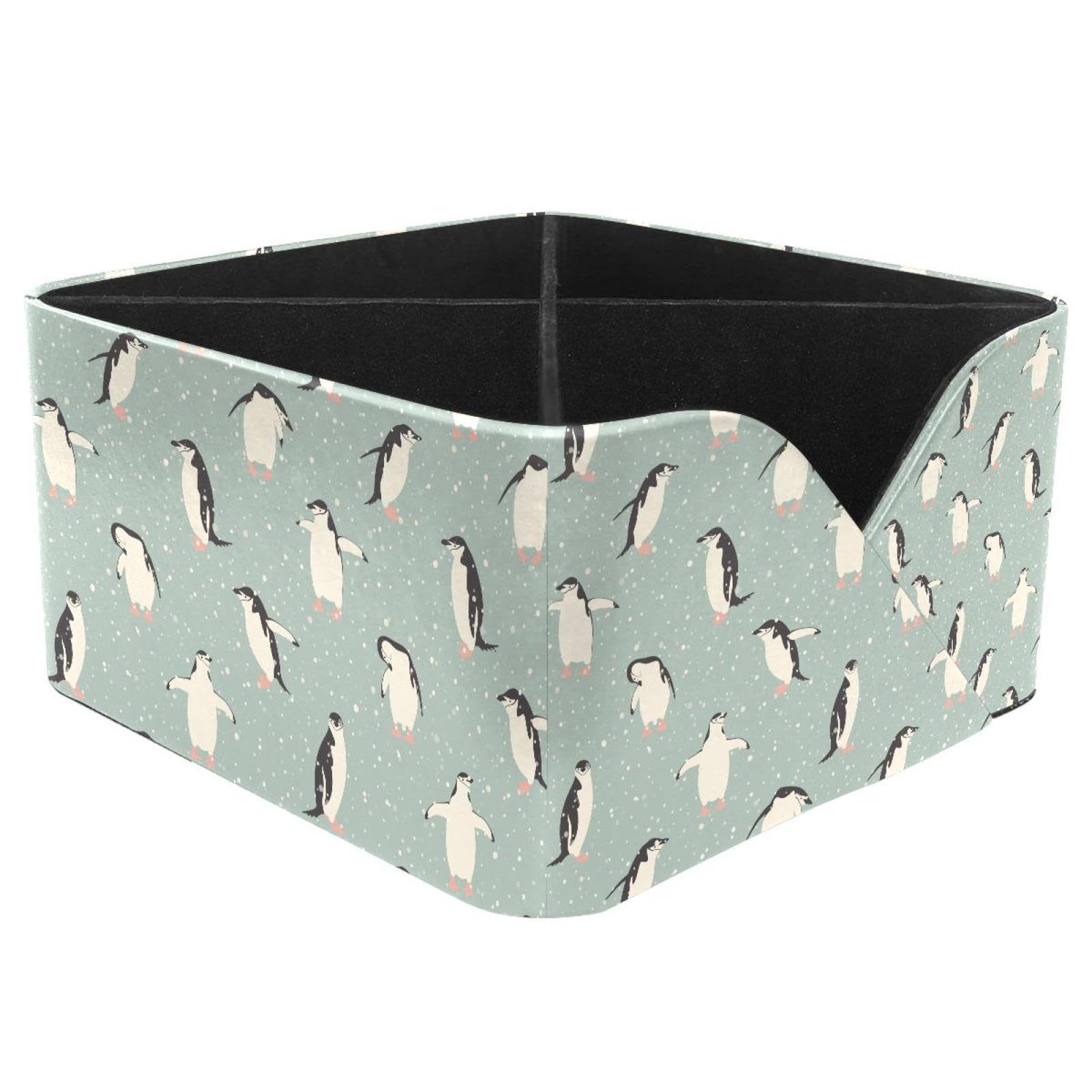 KengjuTesu Cute Animals Penguins and Snowfall Pattern Desktop Organizer Pen Holder, Rectangular Pencil Cup for Office, Study and Makeup Stations