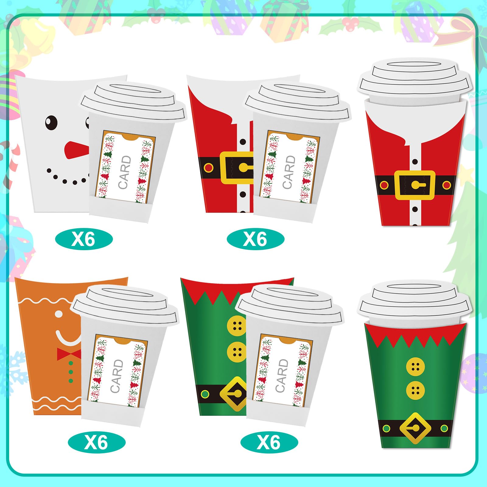 Hillban 24 Stück Weihnachtsgeld- und Geschenkkartenhüllen, Weihnachtsgeschenkkartenhalter, Weihnachtsgeldhalter, Ornamente, Weihnachtsgrußkarten für Weihnachtsfeier, Geschenkdekoration
