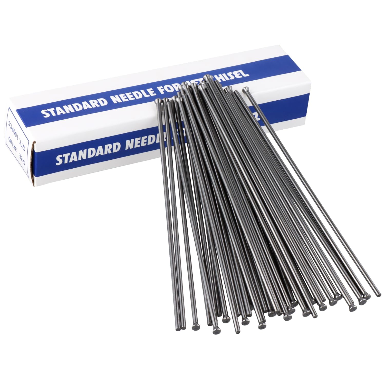 QWORK® Pack of 100 Descaling Needles for Needle Scaler, 3 mm x 180 mm Needle Needles for Needle Scaler, for Industrial Rust Removal, Deck Rust Removal
