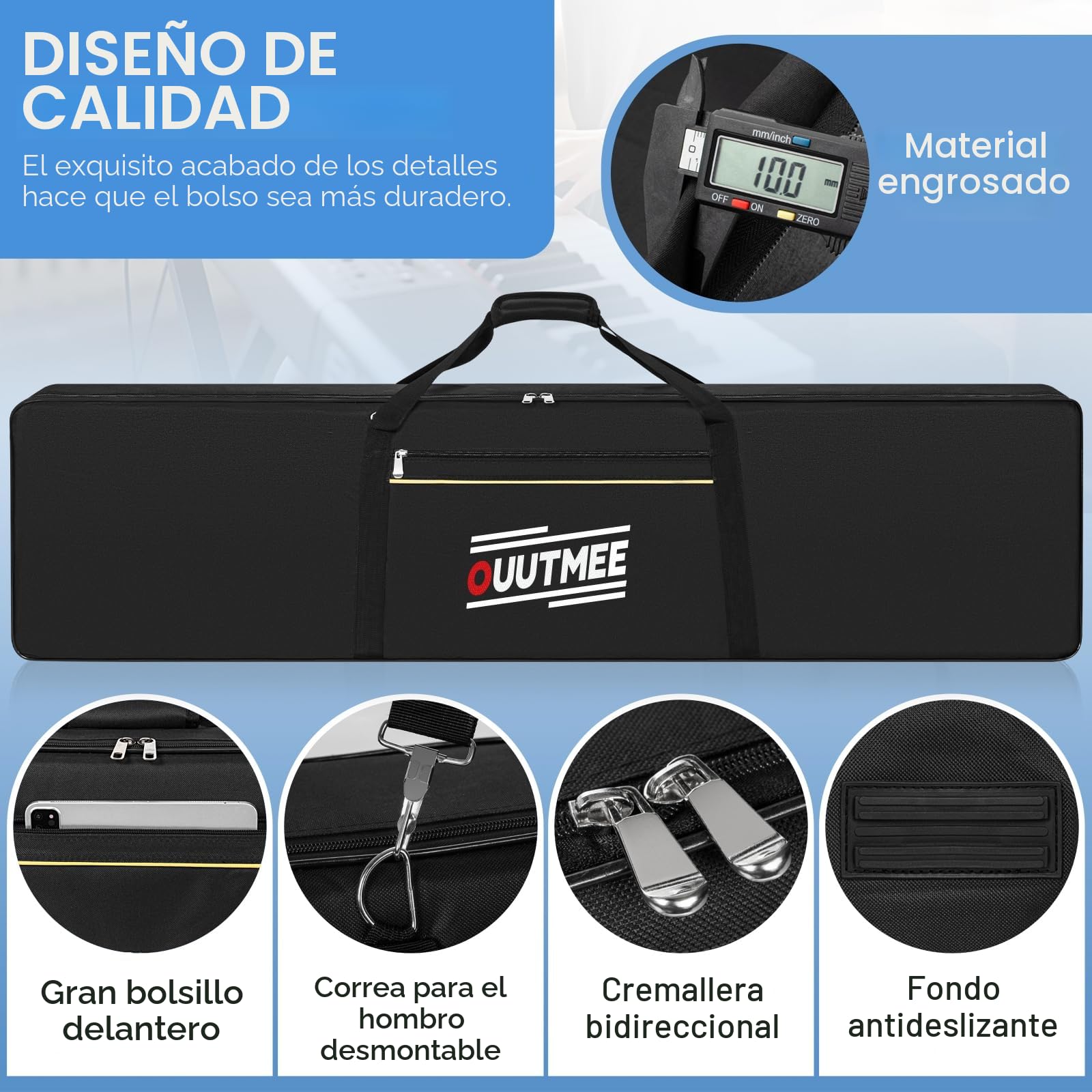 OUUTMEE Funda para Teclado Dos Maneras de Llevarla,Funda para Teclado Piano,Tela Oxford 600D Resistente al Agua para Piano,Negro, Negro , 88 Tasten