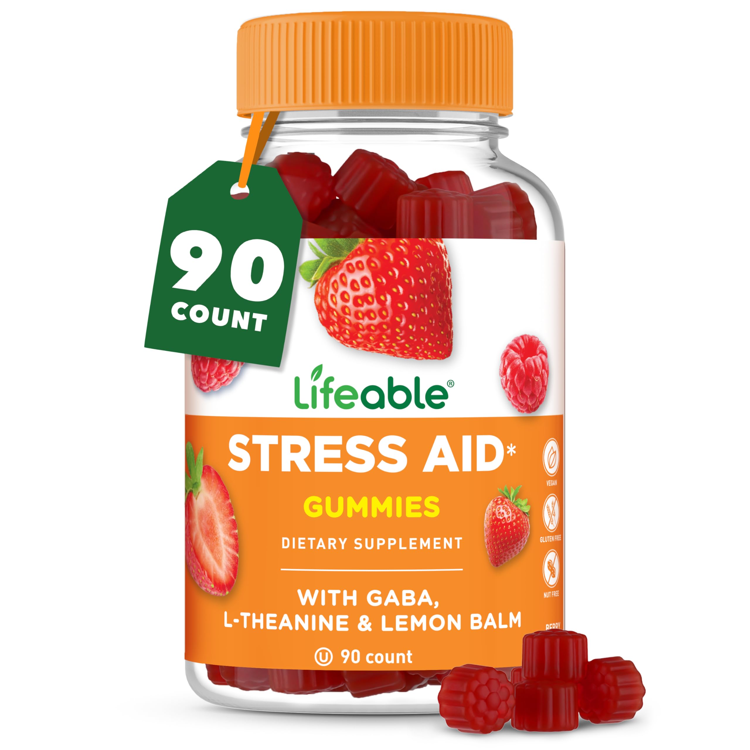 Lifeable Stress Gummies for Women and Men with GABA & L-Theanine, 90 Count