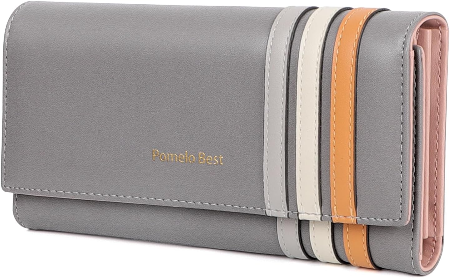 Pomelo Best Womens Wallet RFID Blocking Leather Wallet with Multiple Card Slots and Cellphone Compartment for Women, Grey, Minimalist