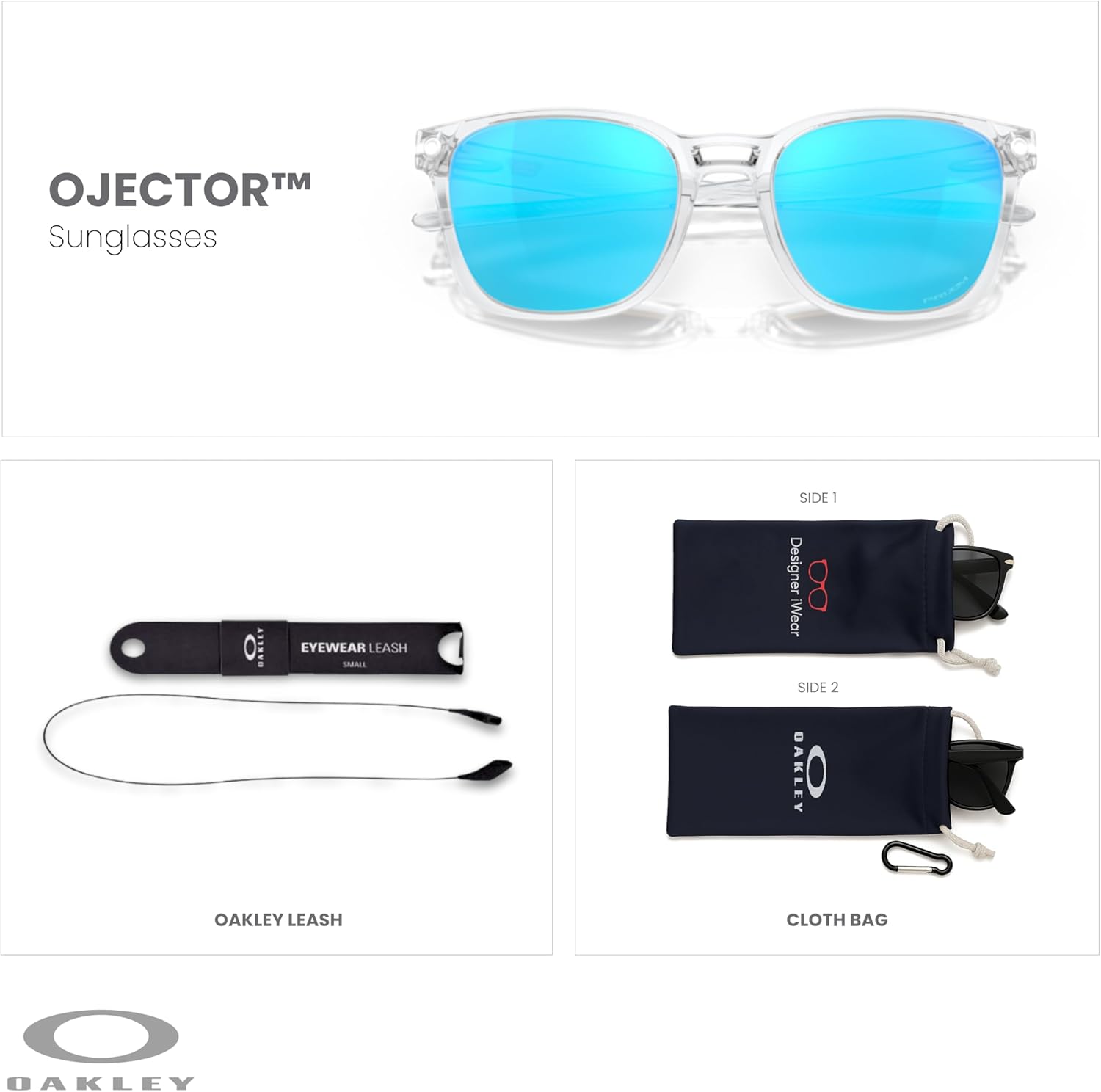 OAKLEY Ojector OO9018 Rectangle Sunglasses for Men+ Bundle Accessory Leash Kit, Microfiber Pouch - Image 2