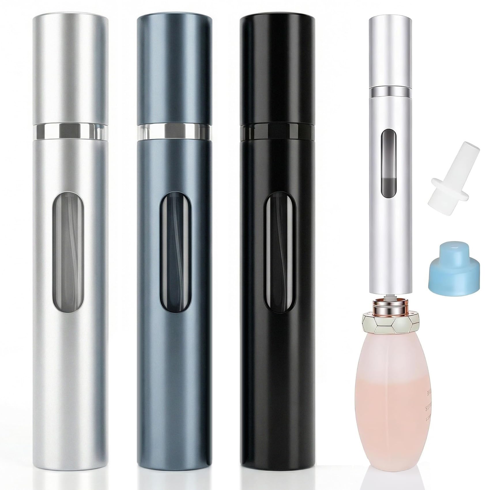 3 nebulizzatori da viaggio per profumo, ricaricabili e portatili, con riempimento inferiore per profumo, essenziali da viaggio perfetti per uomini e donne.